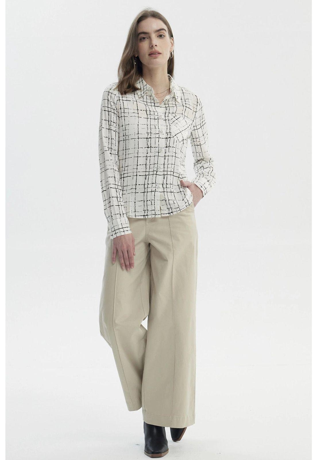 Blusa Mujer Cuello Camisero Y Diseño Crudo-3