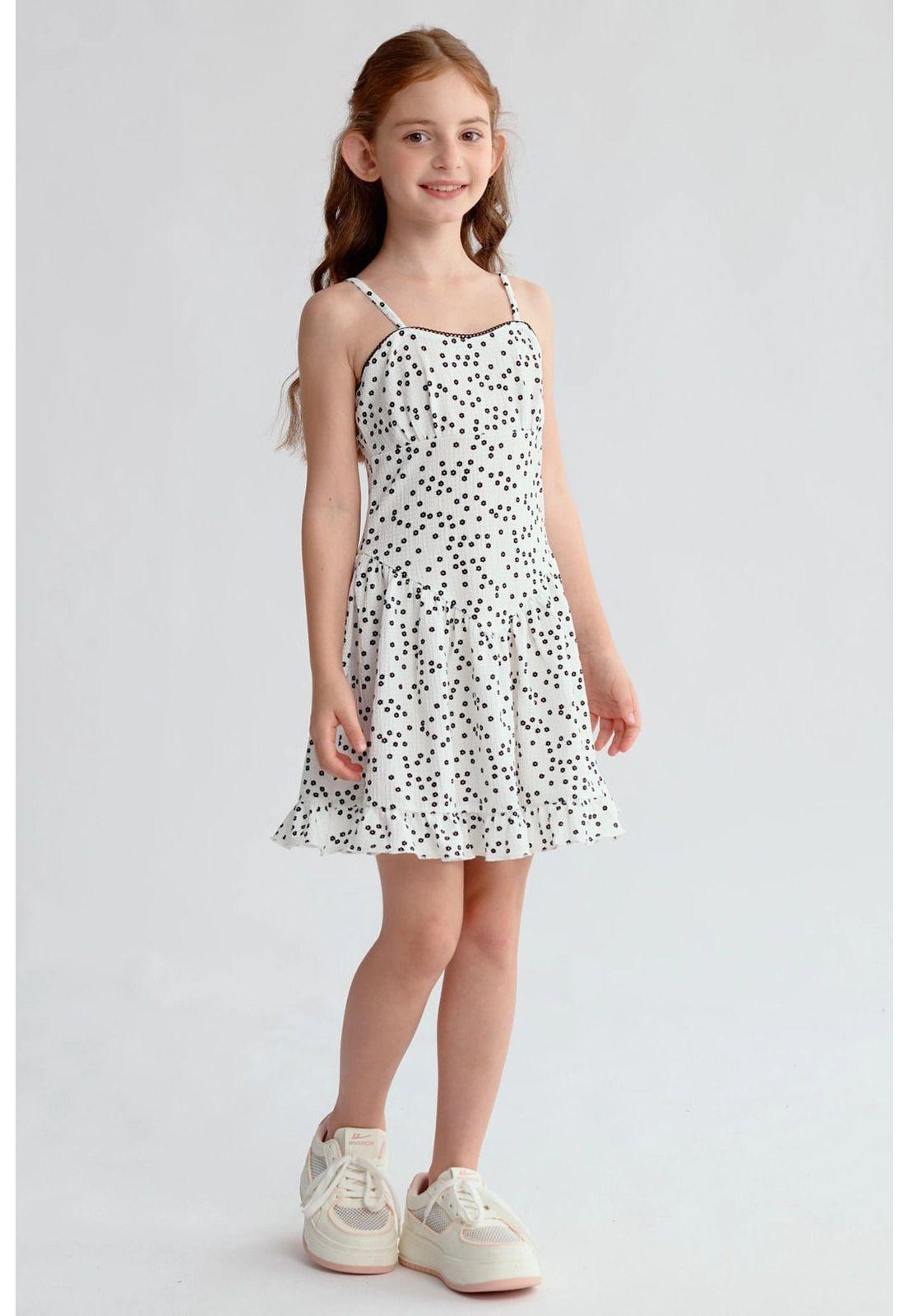 Vestido Niña Cintura Corte Blanco-2