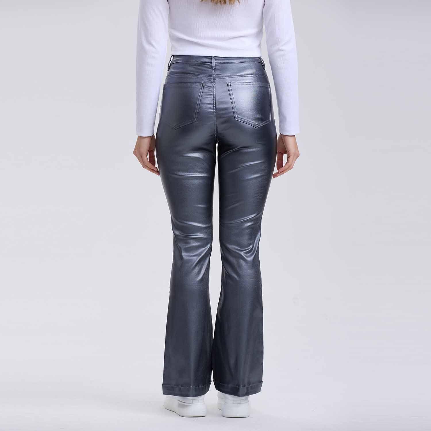 Jeans Mujer Flare Engomado Gris Oscuro-2