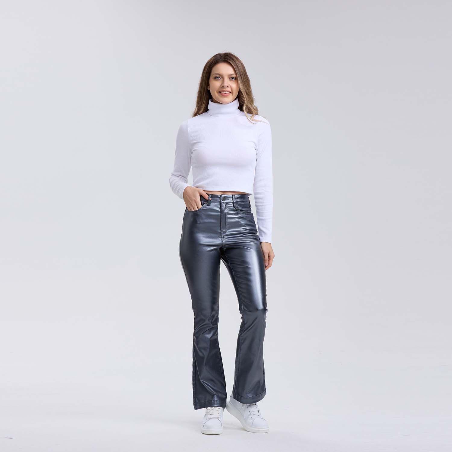 Jeans Mujer Flare Engomado Gris Oscuro-3