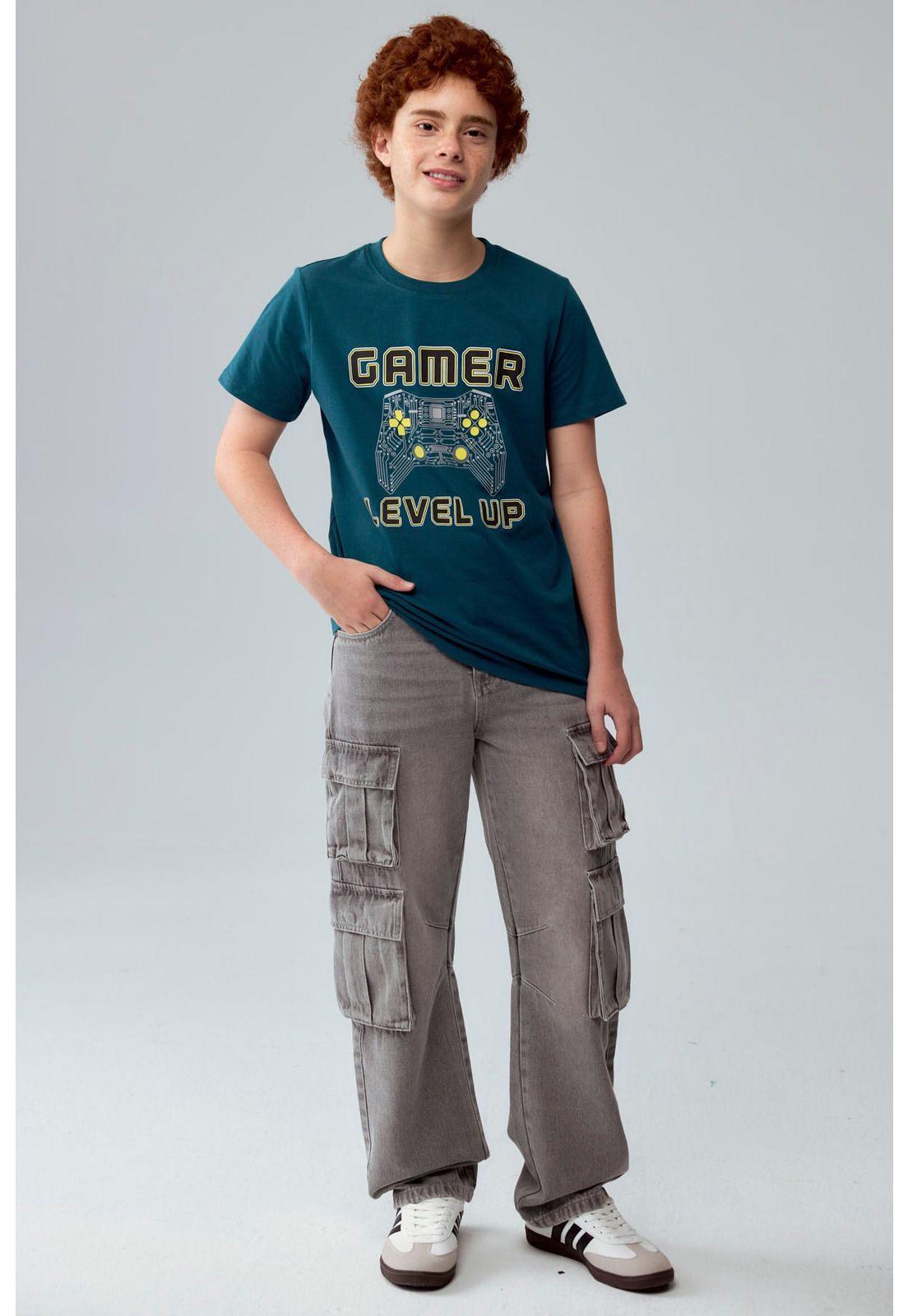 Polera Niño Básica Estampada Verde Oscuro-3