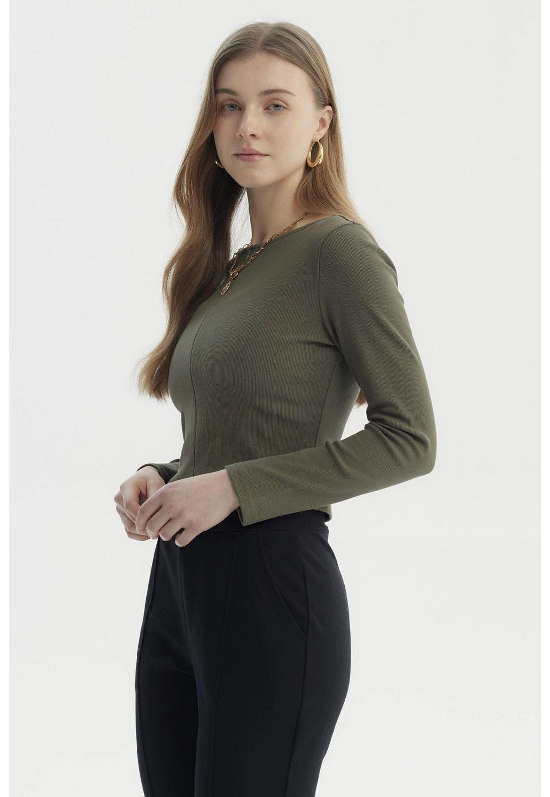 Polera Mujer Cierre Delantero Verde Militar-1