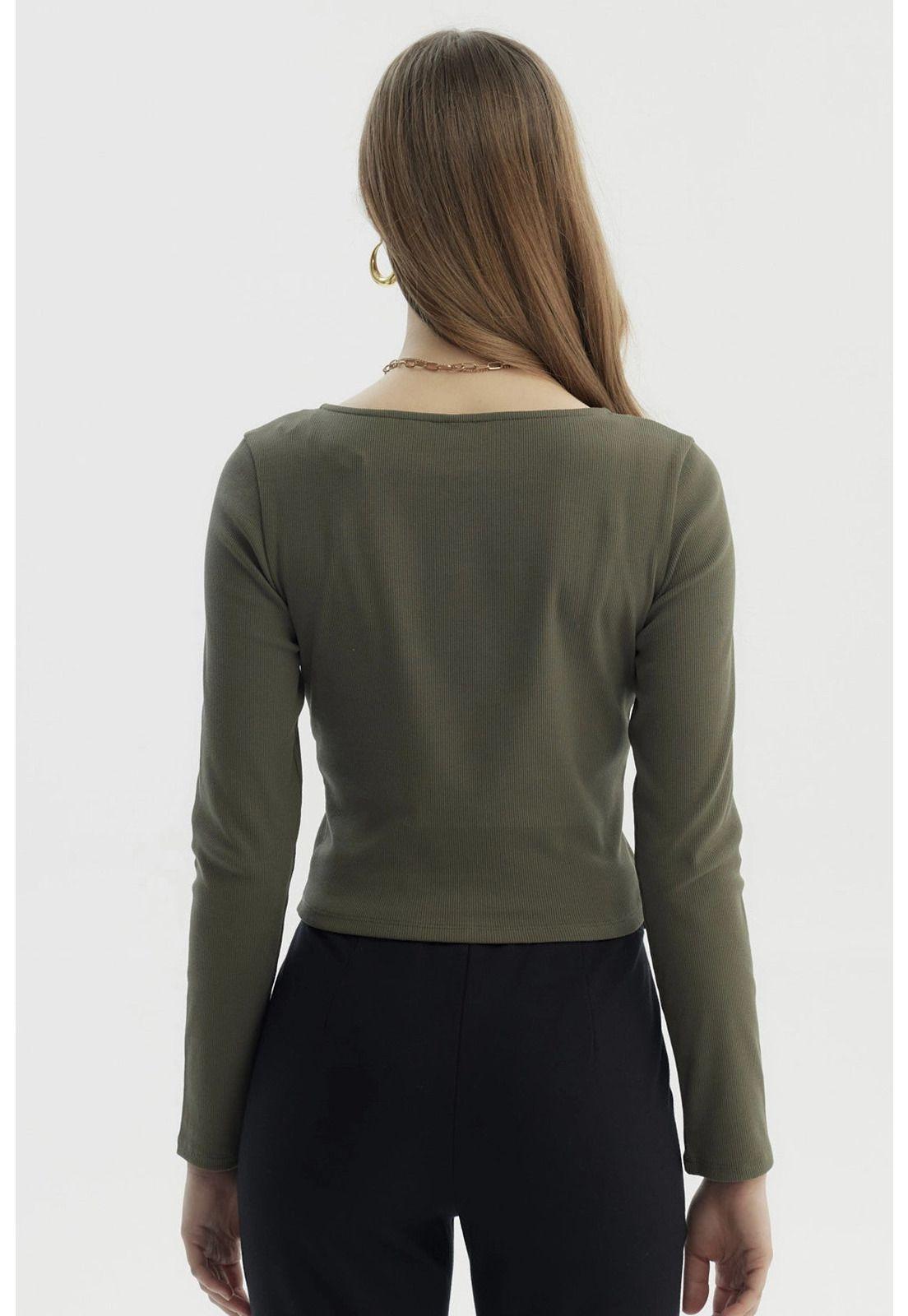 Polera Mujer Cierre Delantero Verde Militar-2
