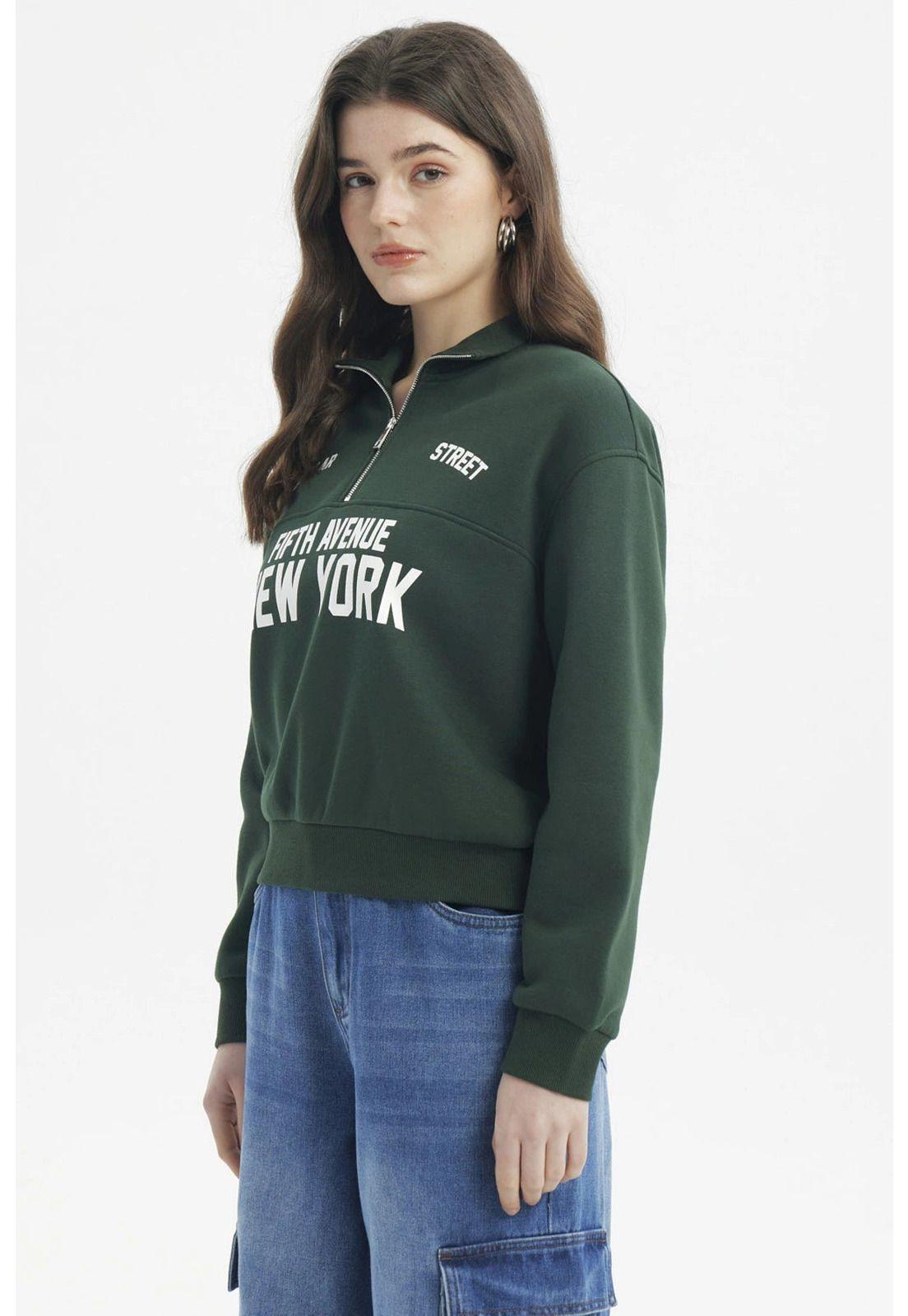 Polerón Mujer Slim Half Zipper Verde Oscuro-1