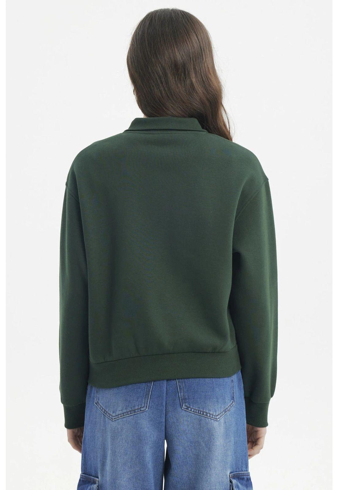 Polerón Mujer Slim Half Zipper Verde Oscuro-2
