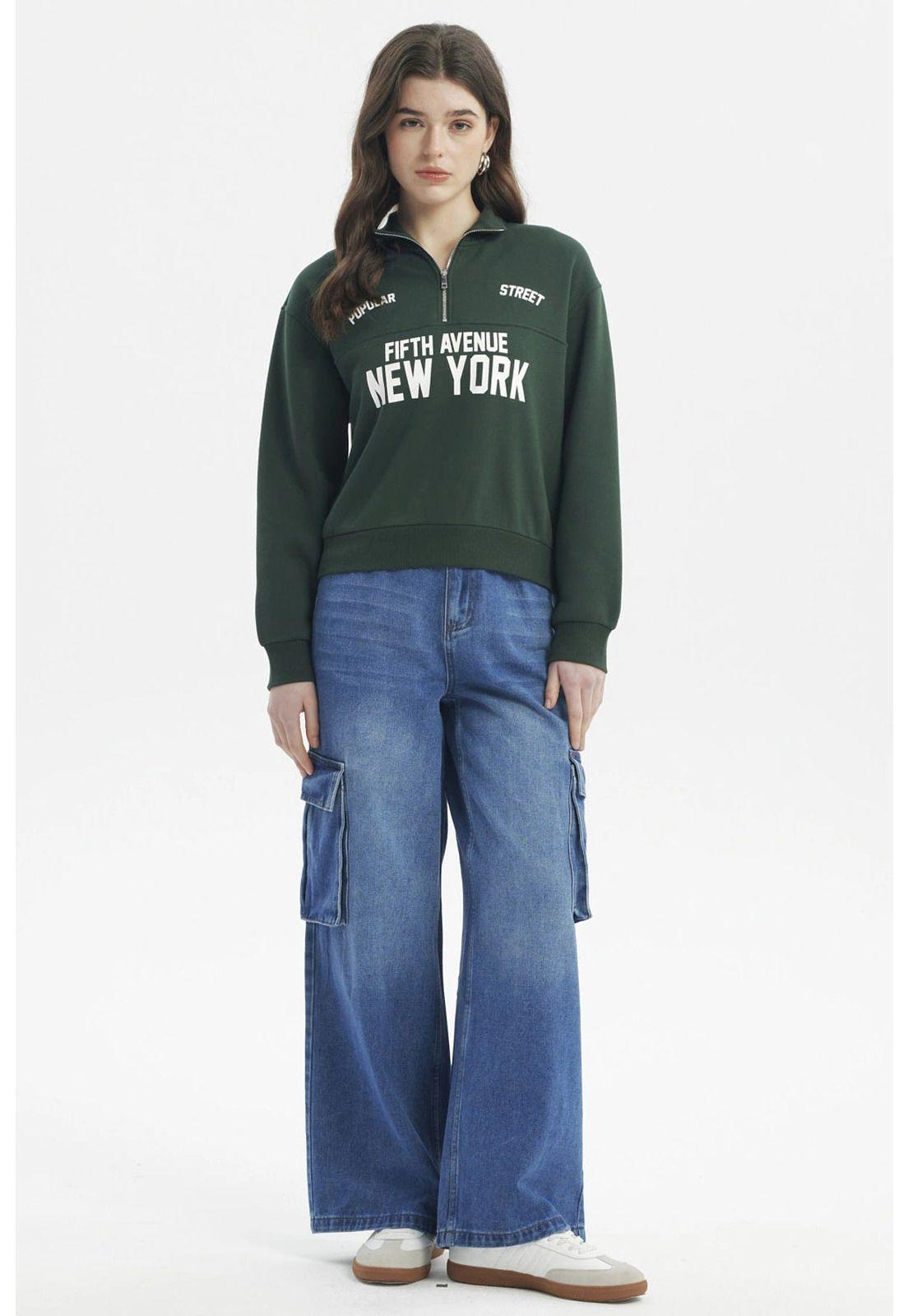 Polerón Mujer Slim Half Zipper Verde Oscuro-3