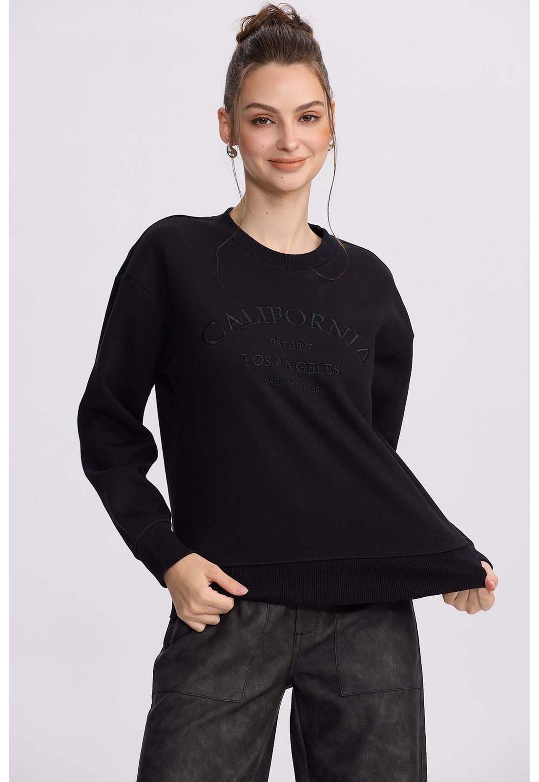 Polerón Mujer Oversize Bordado Negro-0