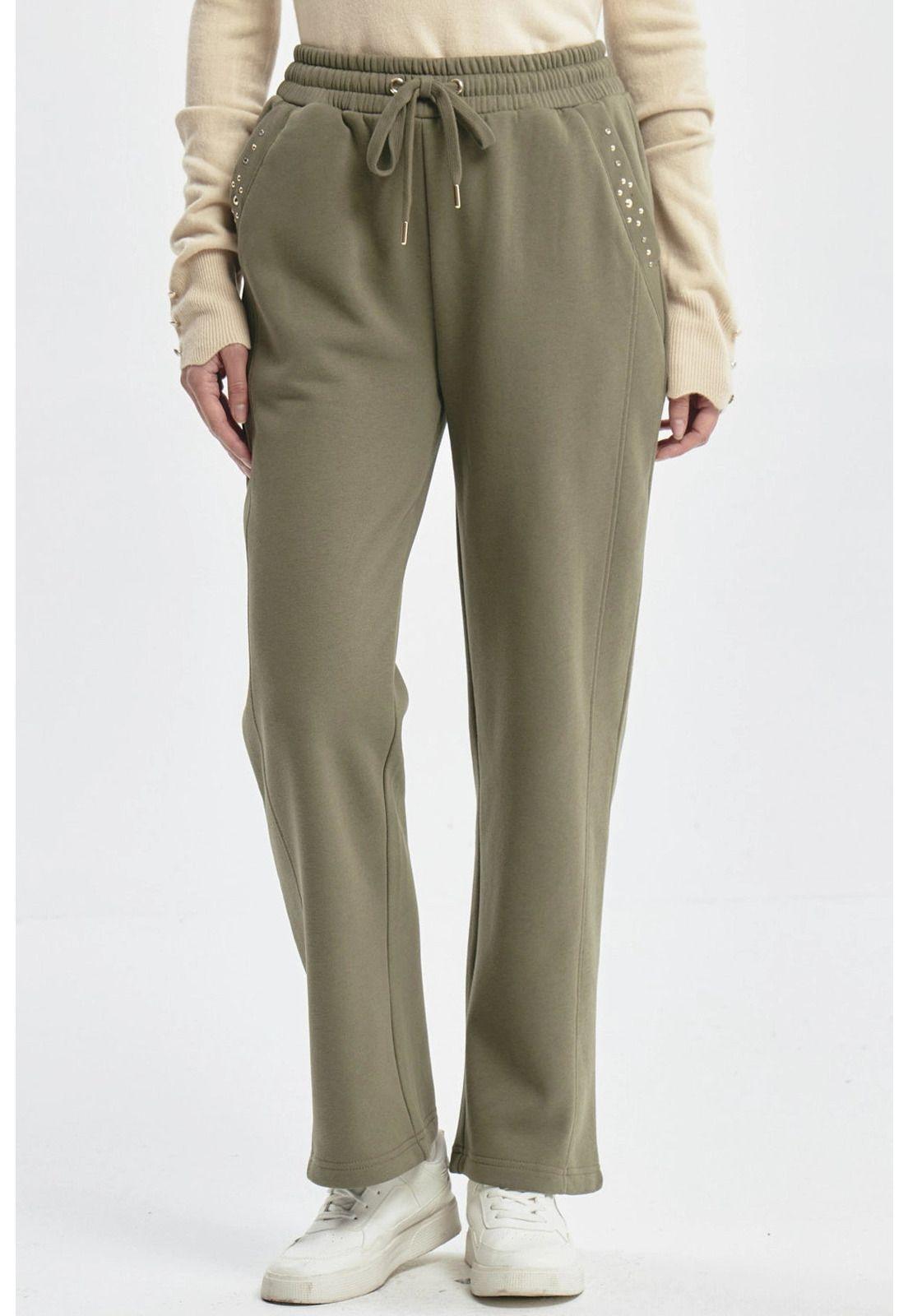 Pantalón Buzo Mujer Calce Recto Con Aplicación Verde-0