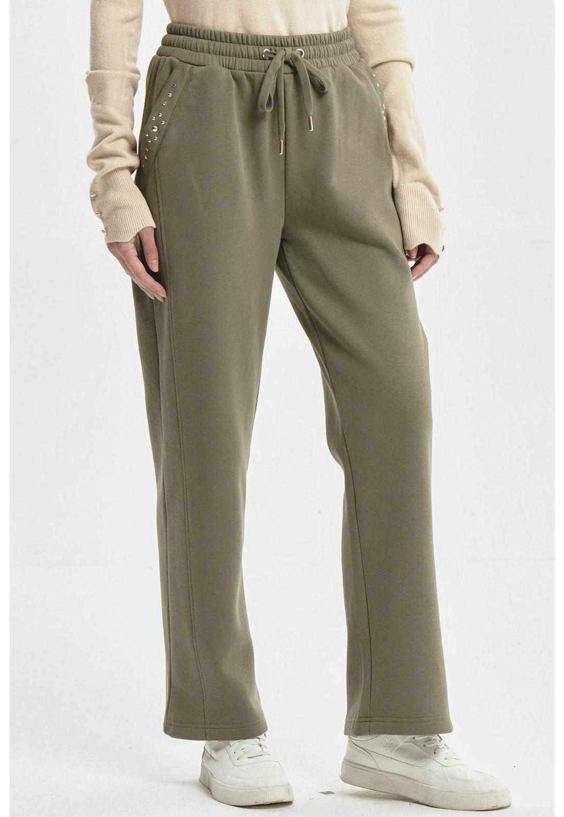 Pantalón Buzo Mujer Calce Recto Con Aplicación Verde-1