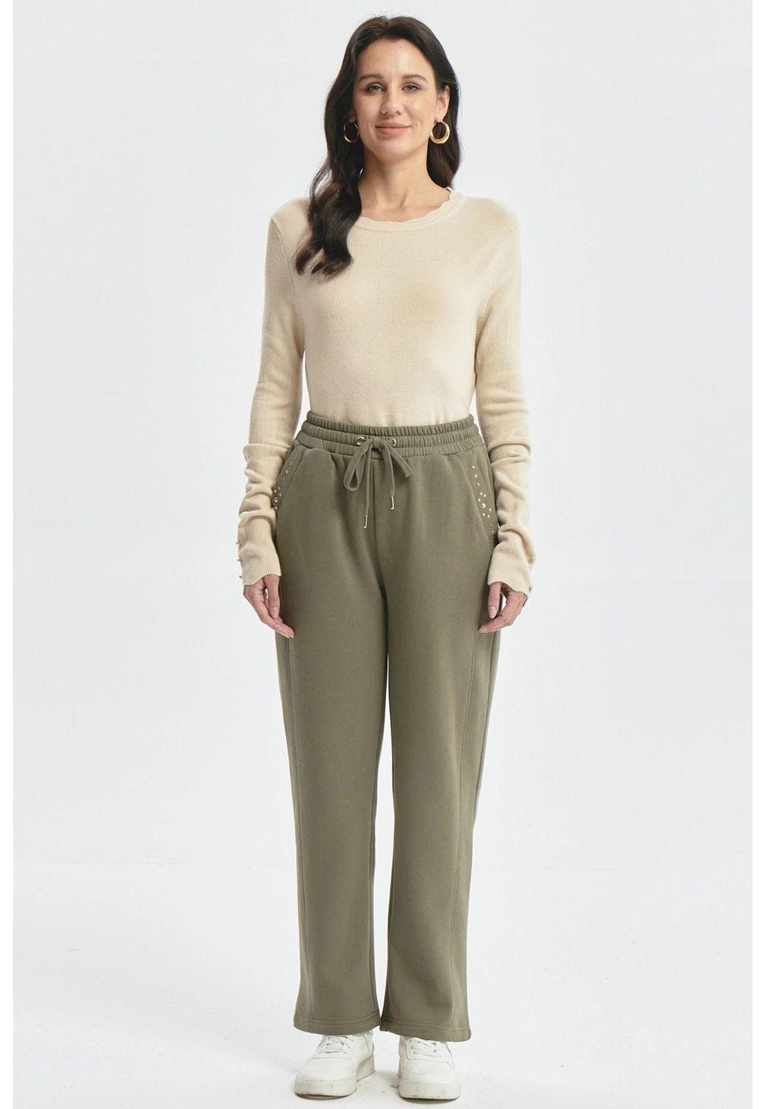 Pantalón Buzo Mujer Calce Recto Con Aplicación Verde-3