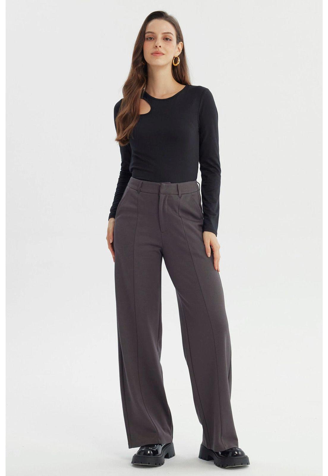 Pantalón Mujer Wide Leg Gris Oscuro-3