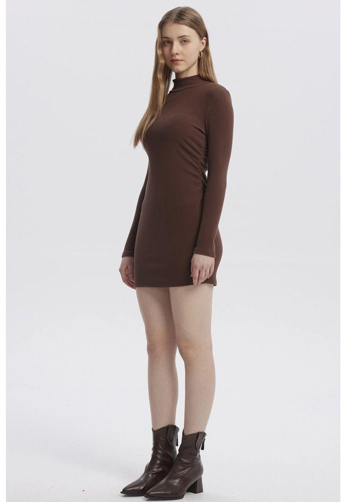 Vestido Mujer Cuello Alto Tejido Café Oscuro-2