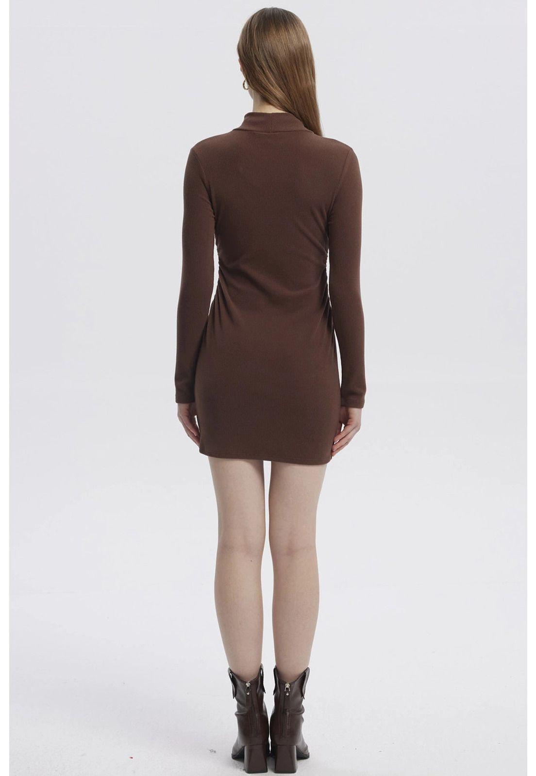 Vestido Mujer Cuello Alto Tejido Café Oscuro-3