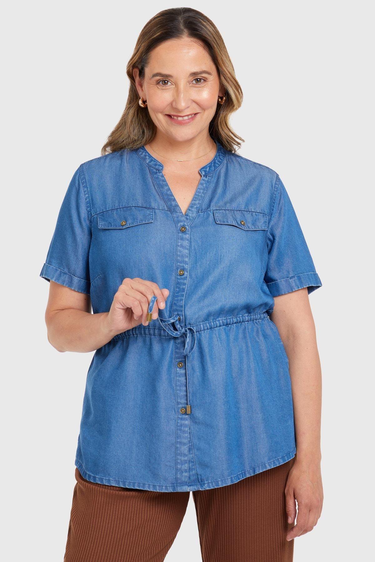 Blusa Tencel Con Ajustador Azul-0