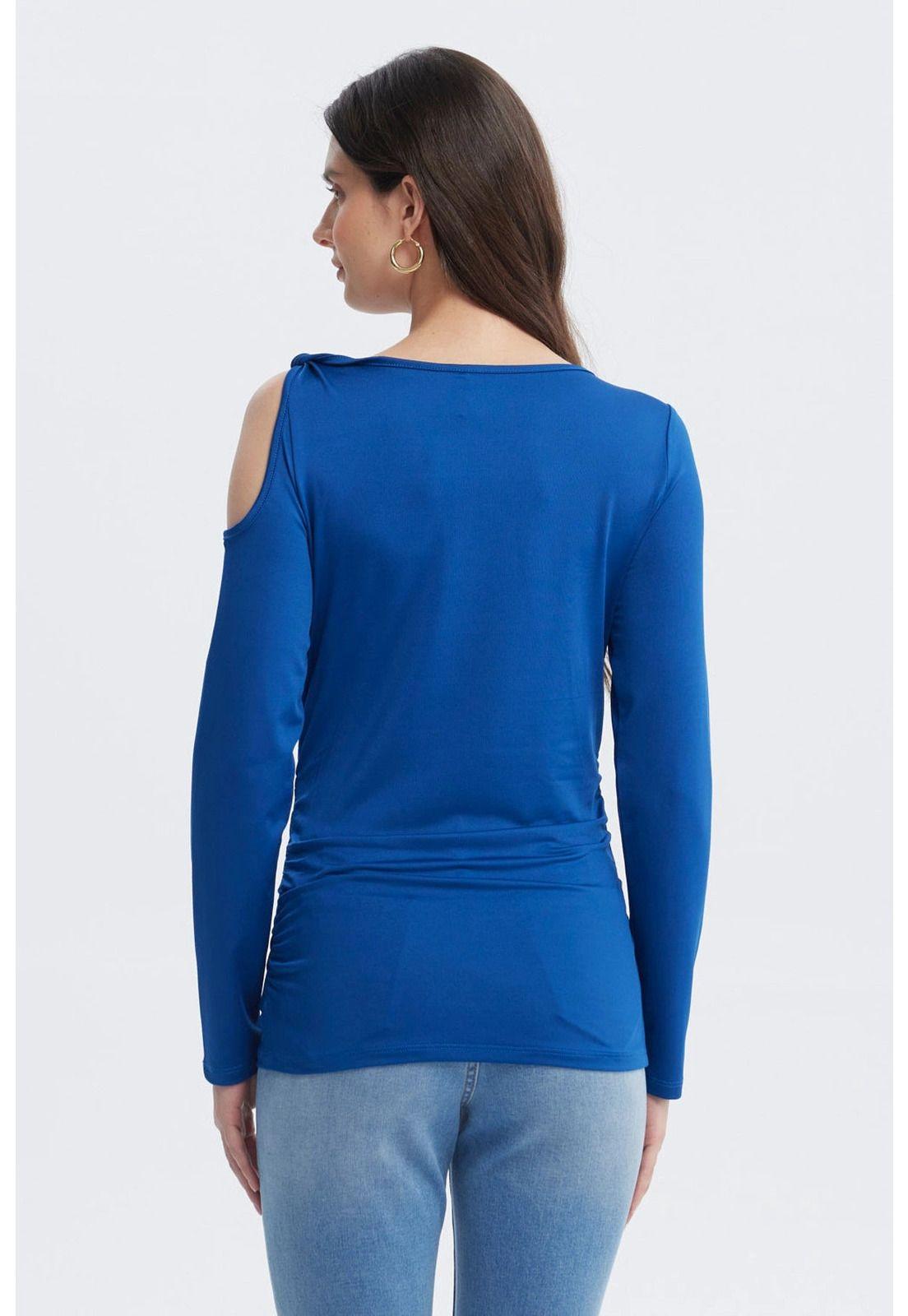 Polera Mujer Aplicación Nudo Hombro Azul-2