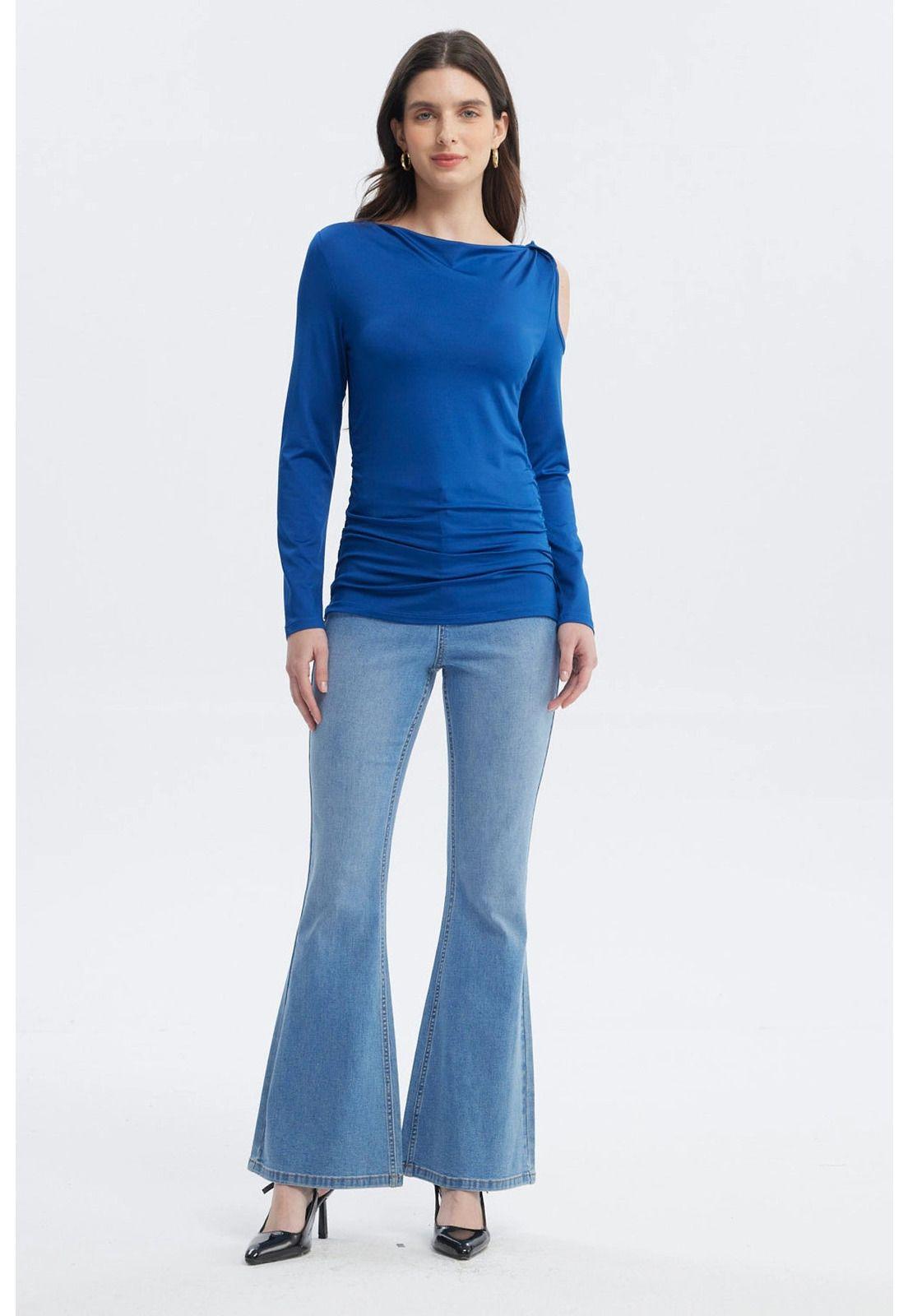 Polera Mujer Aplicación Nudo Hombro Azul-3