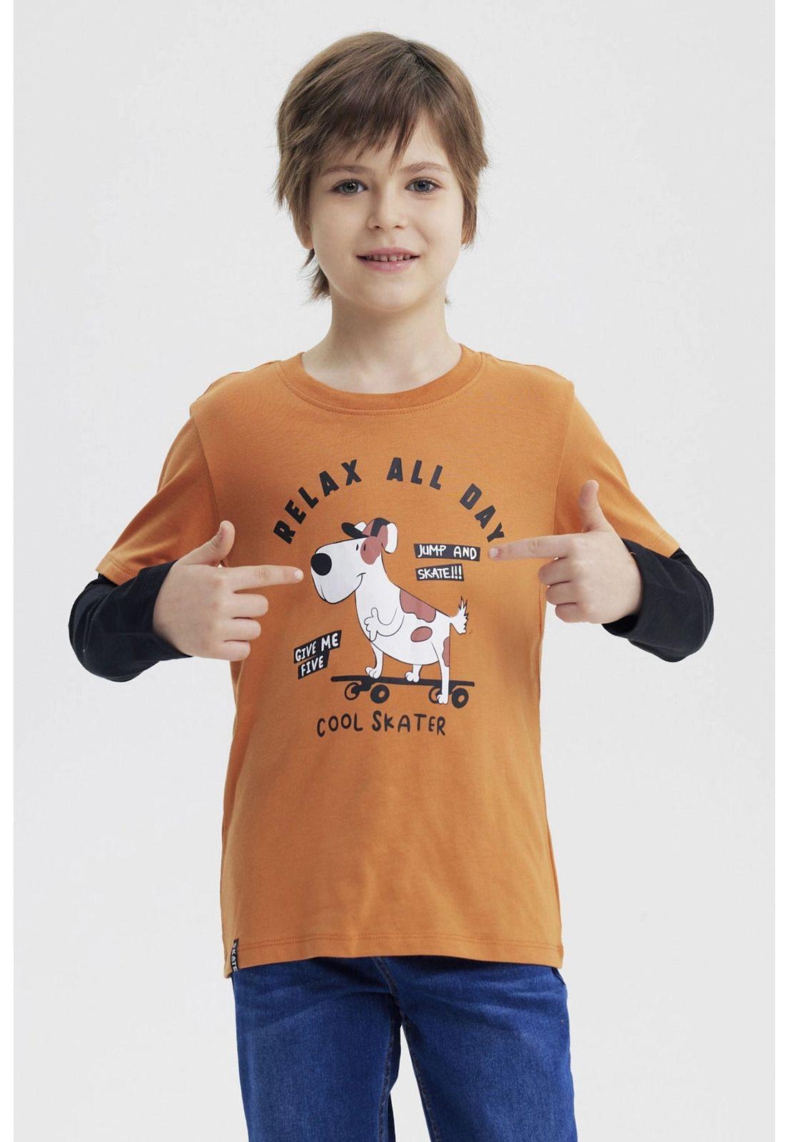 Polera Niño Básica Print Naranjo Oscuro-0