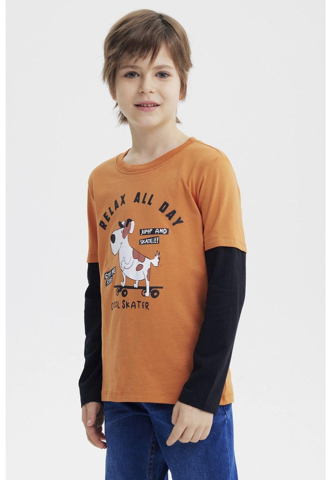 Polera Niño Básica Print Naranjo Oscuro-1