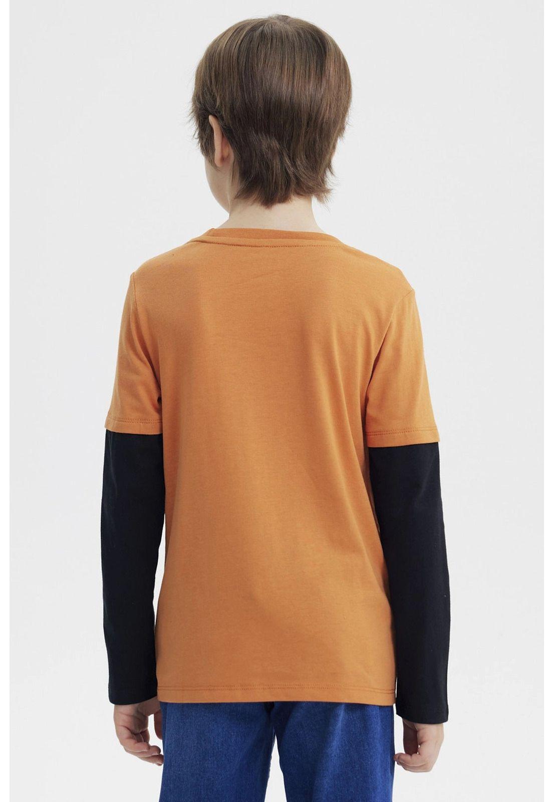 Polera Niño Básica Print Naranjo Oscuro-2
