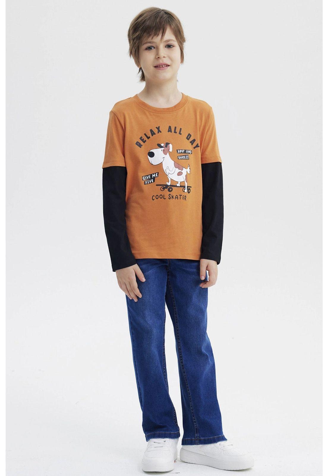 Polera Niño Básica Print Naranjo Oscuro-3