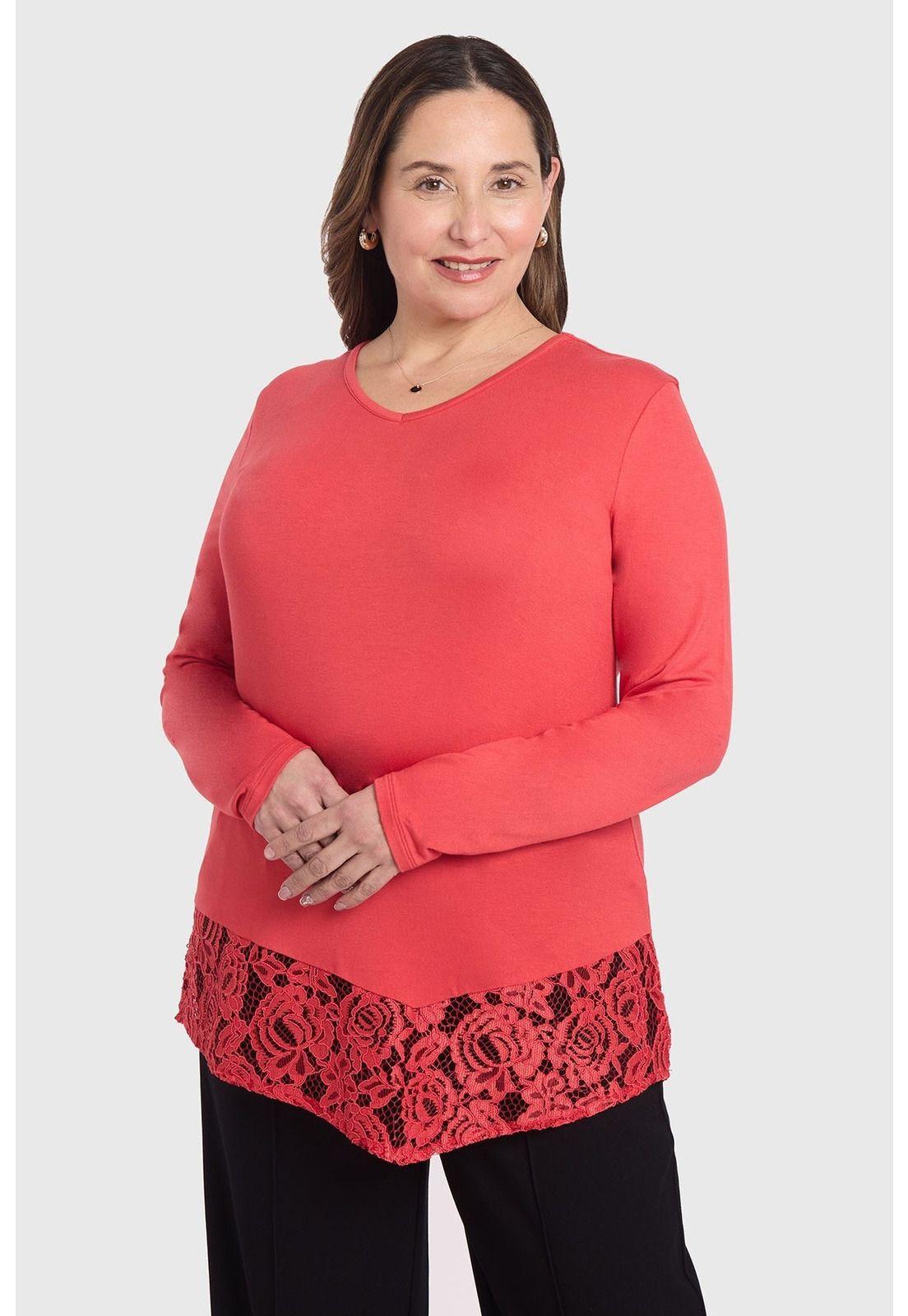 Polera Mujer Con Detalle Macramé Rojo-0