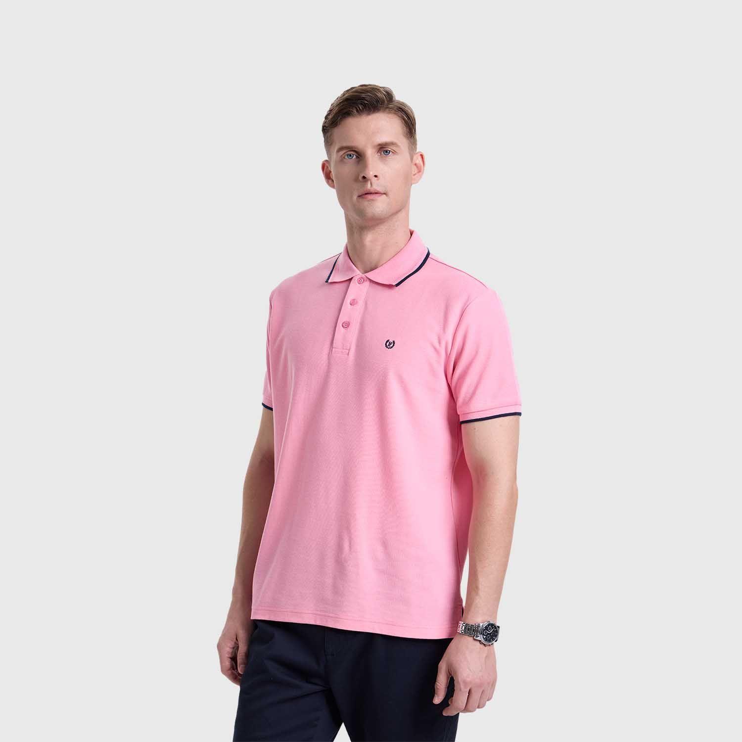 Polera Hombre Piqué Básica Lisa Rosado Claro Fashions Park-1