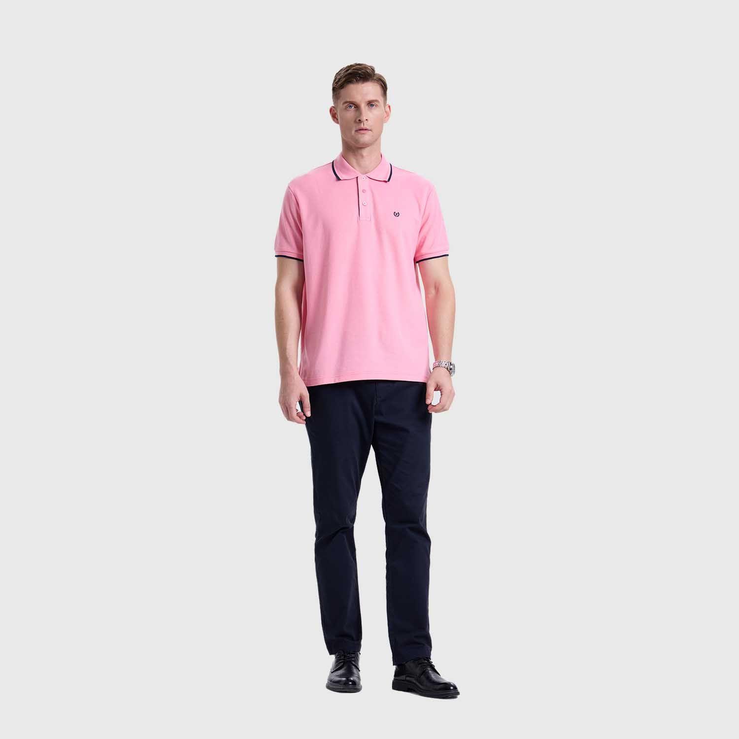 Polera Hombre Piqué Básica Lisa Rosado Claro Fashions Park-3