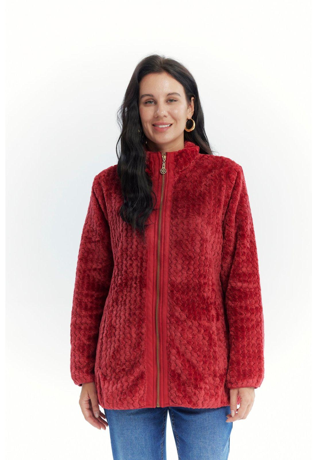 Polar Mujer Textura Rojo Oscuro-0