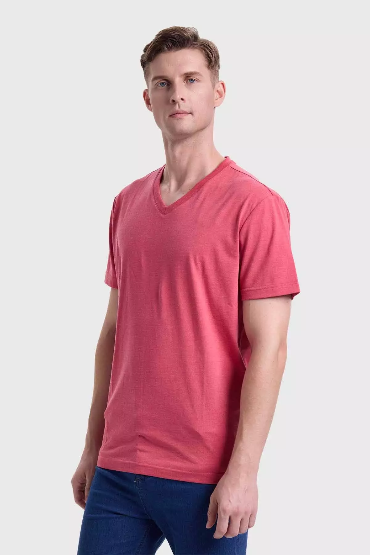Polera Hombre Cuello V Básica Coral-1
