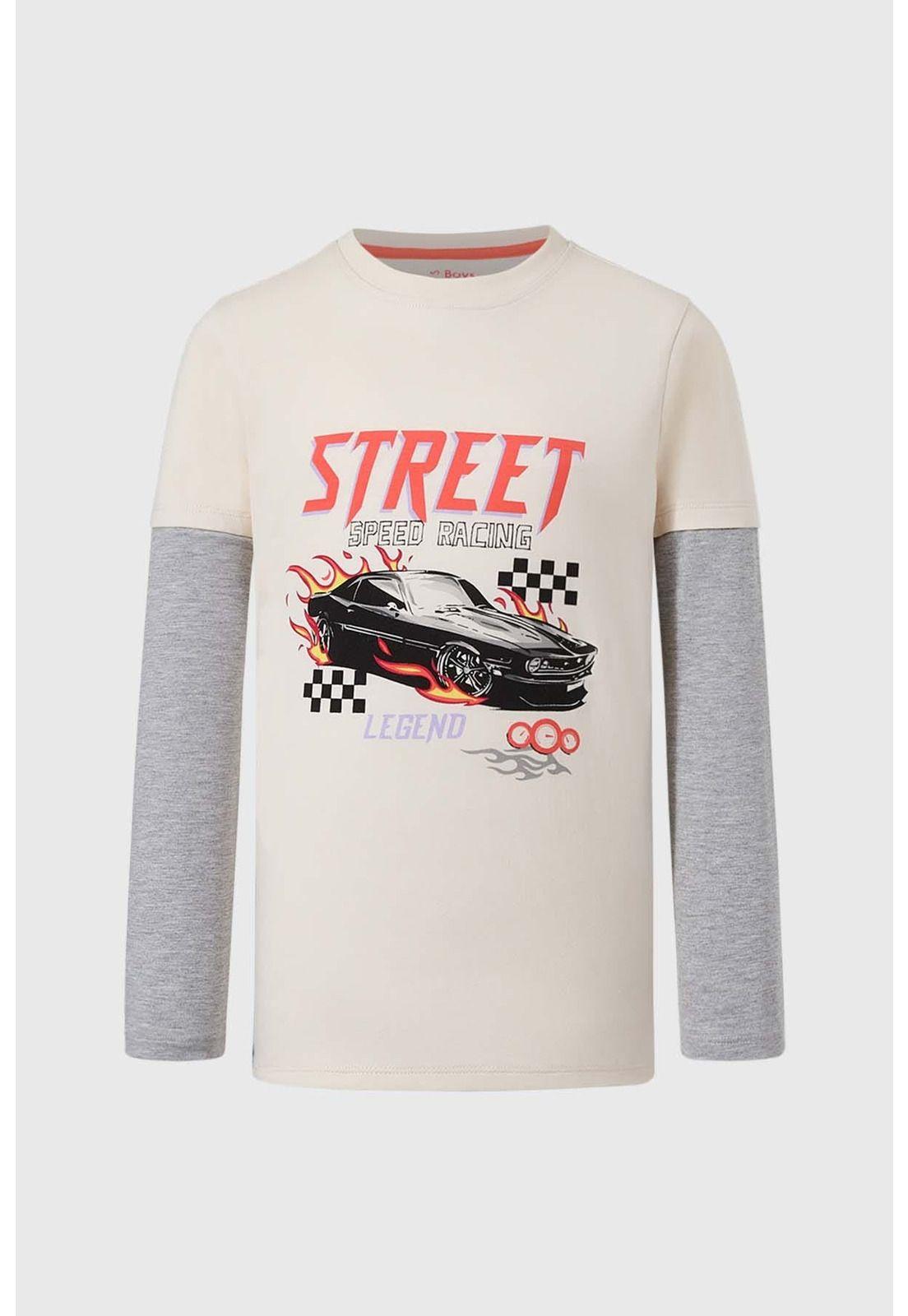 Polera Niño Doble Manga Básica Crudo - ll-0