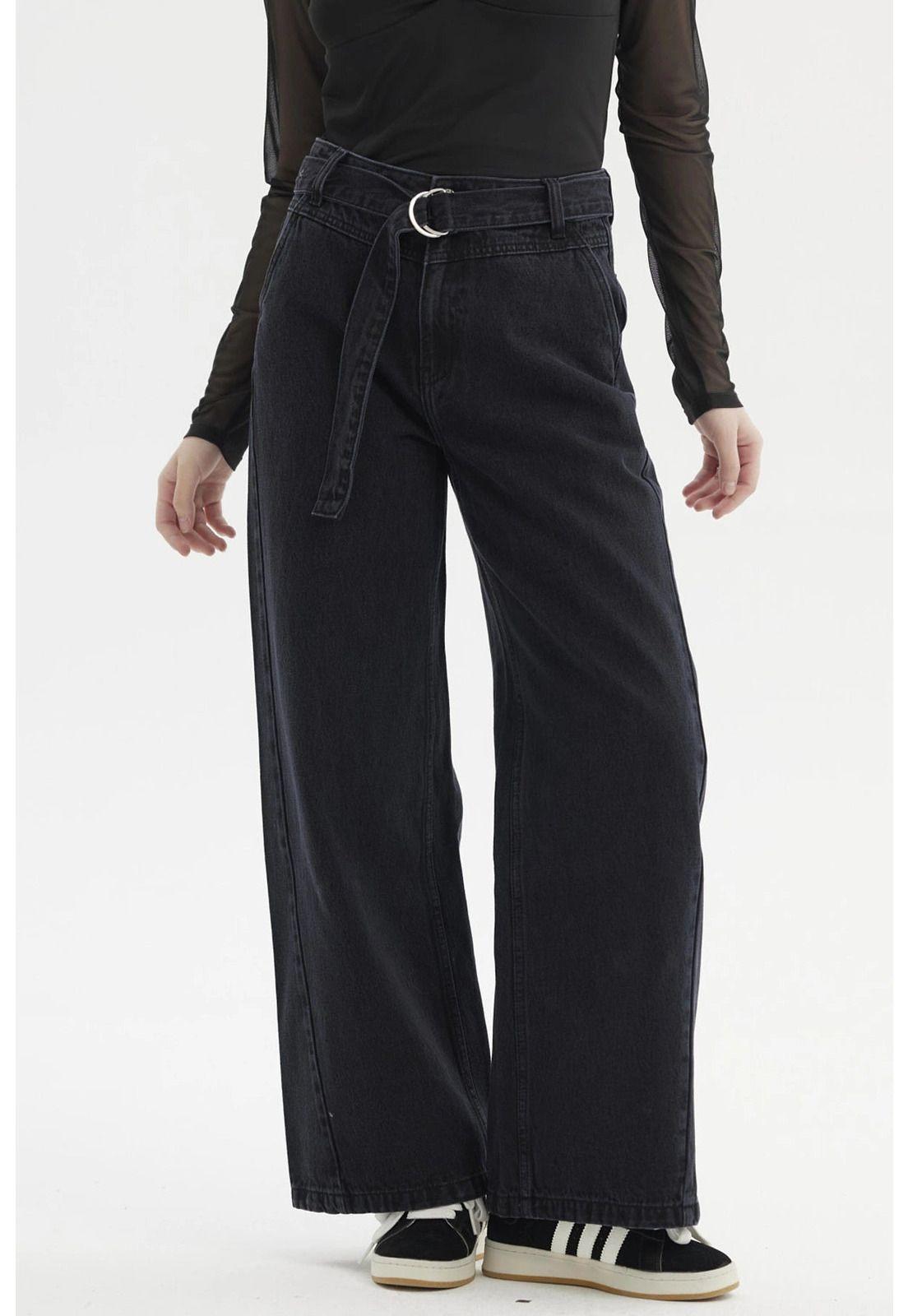 Jeans Mujer Wide Leg Negro-0
