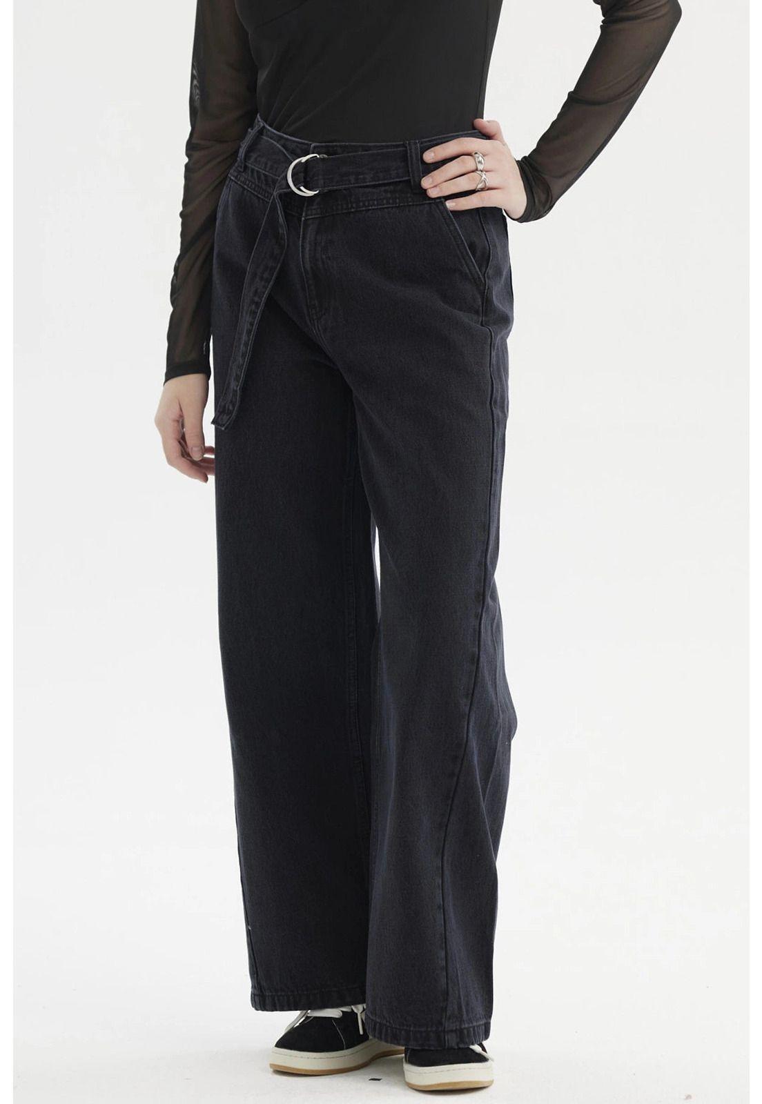 Jeans Mujer Wide Leg Negro-1