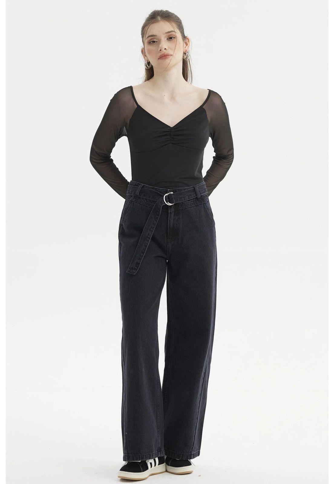Jeans Mujer Wide Leg Negro-3