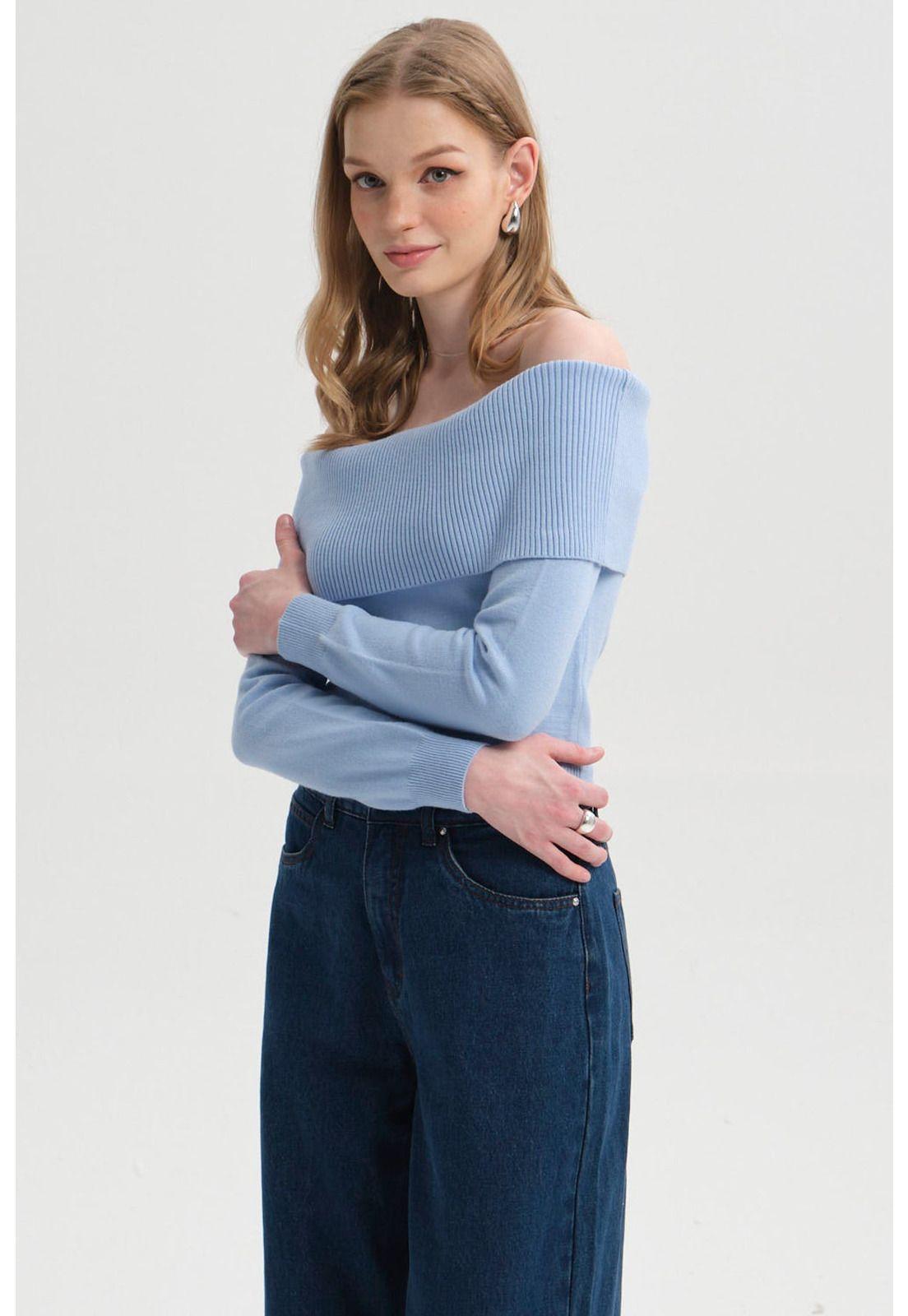 Sweater Mujer Bardot Celeste-1