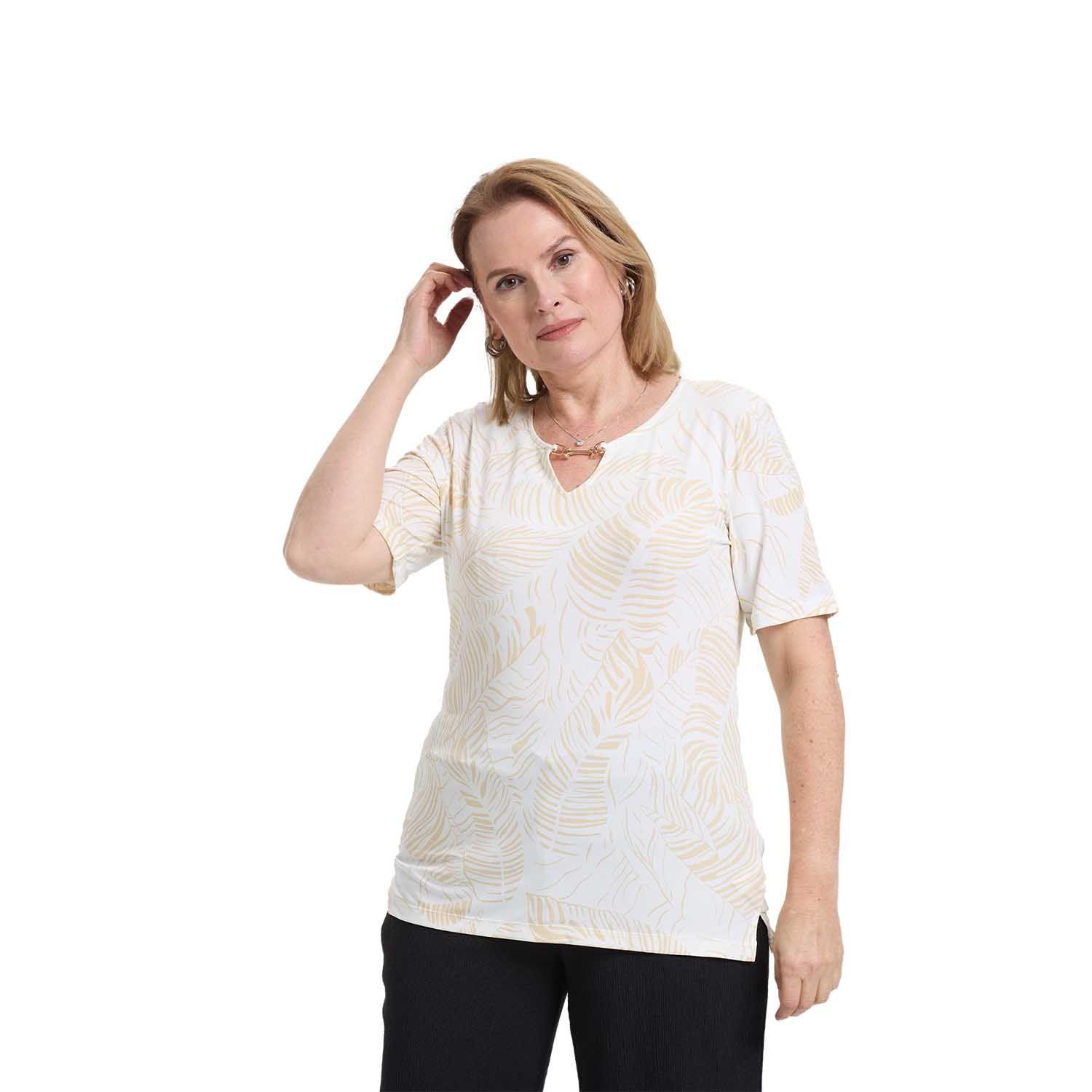 Polera Mujer Aplicación Print Beige Fashion's Park-0