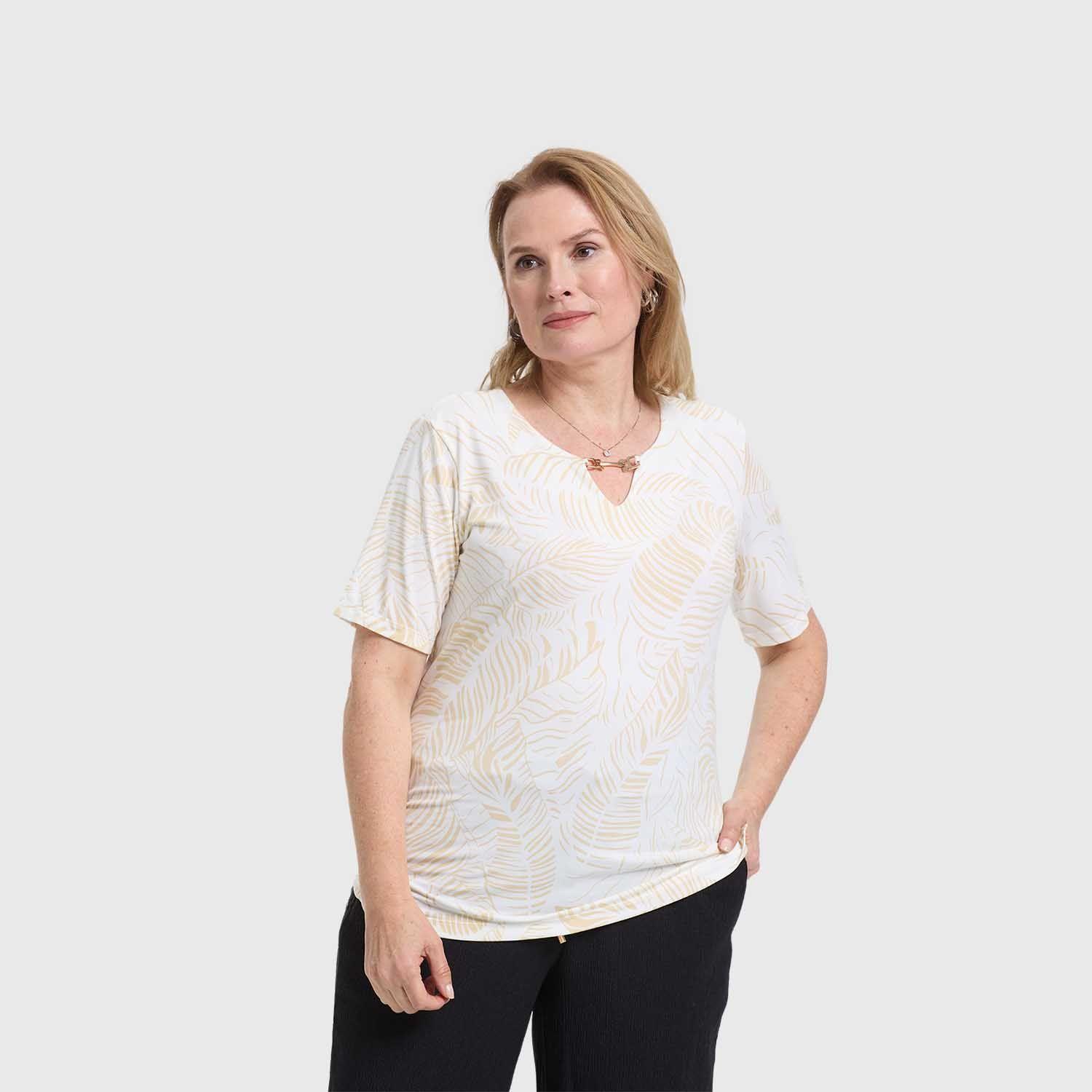 Polera Mujer Aplicación Print Beige Fashion's Park-1