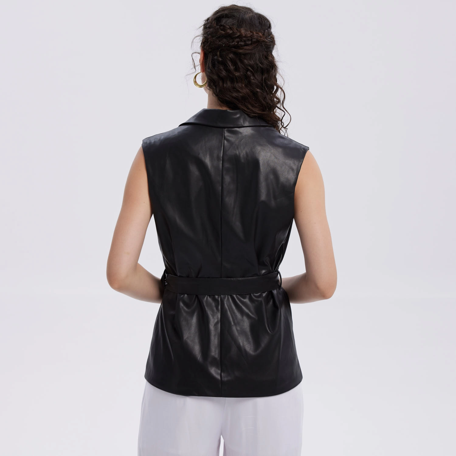 Chaqueta Mujer Efecto Cuero Lisa Negro-3