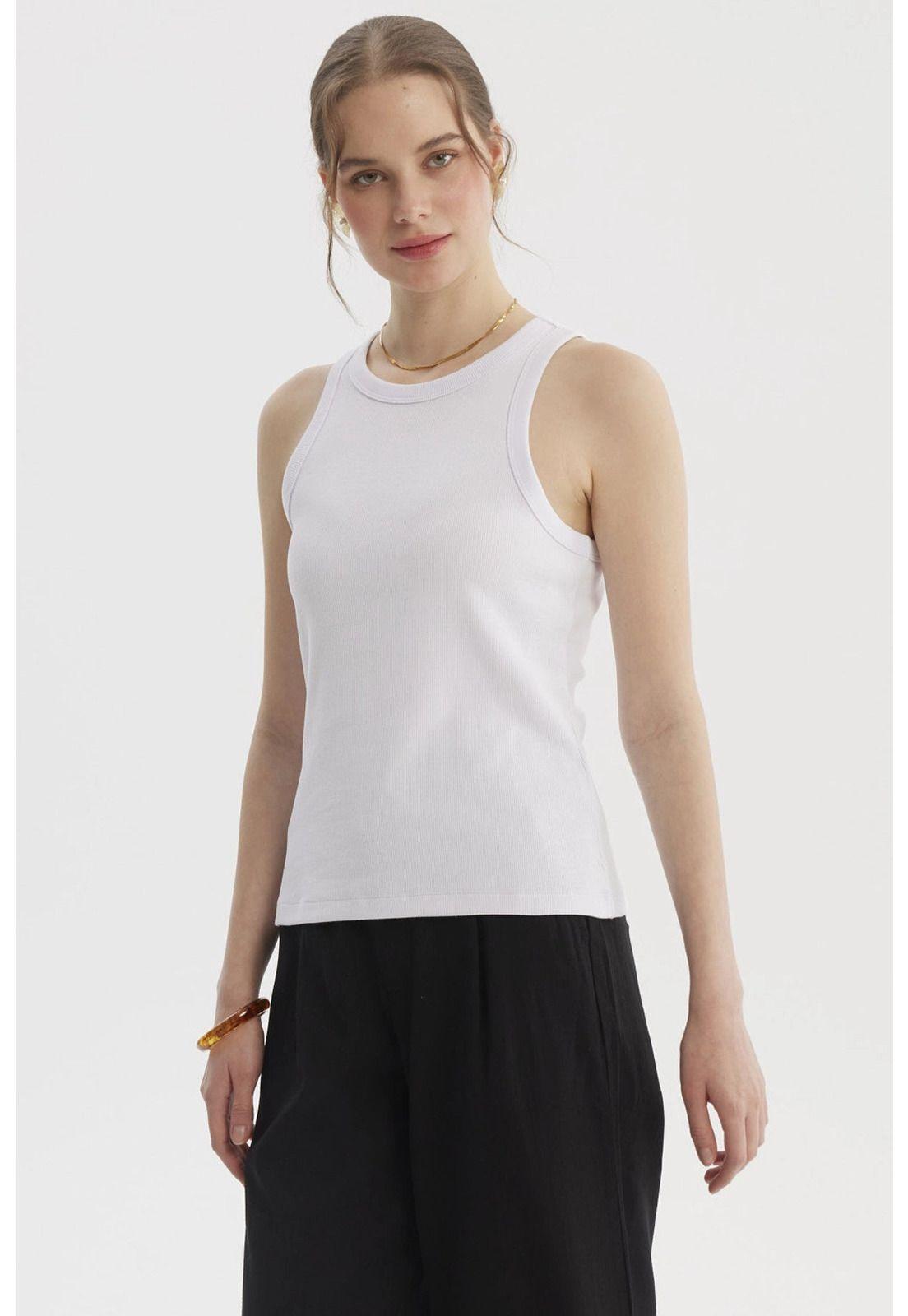 Polera Peto Mujer Básico Liso Rib Blanco-1