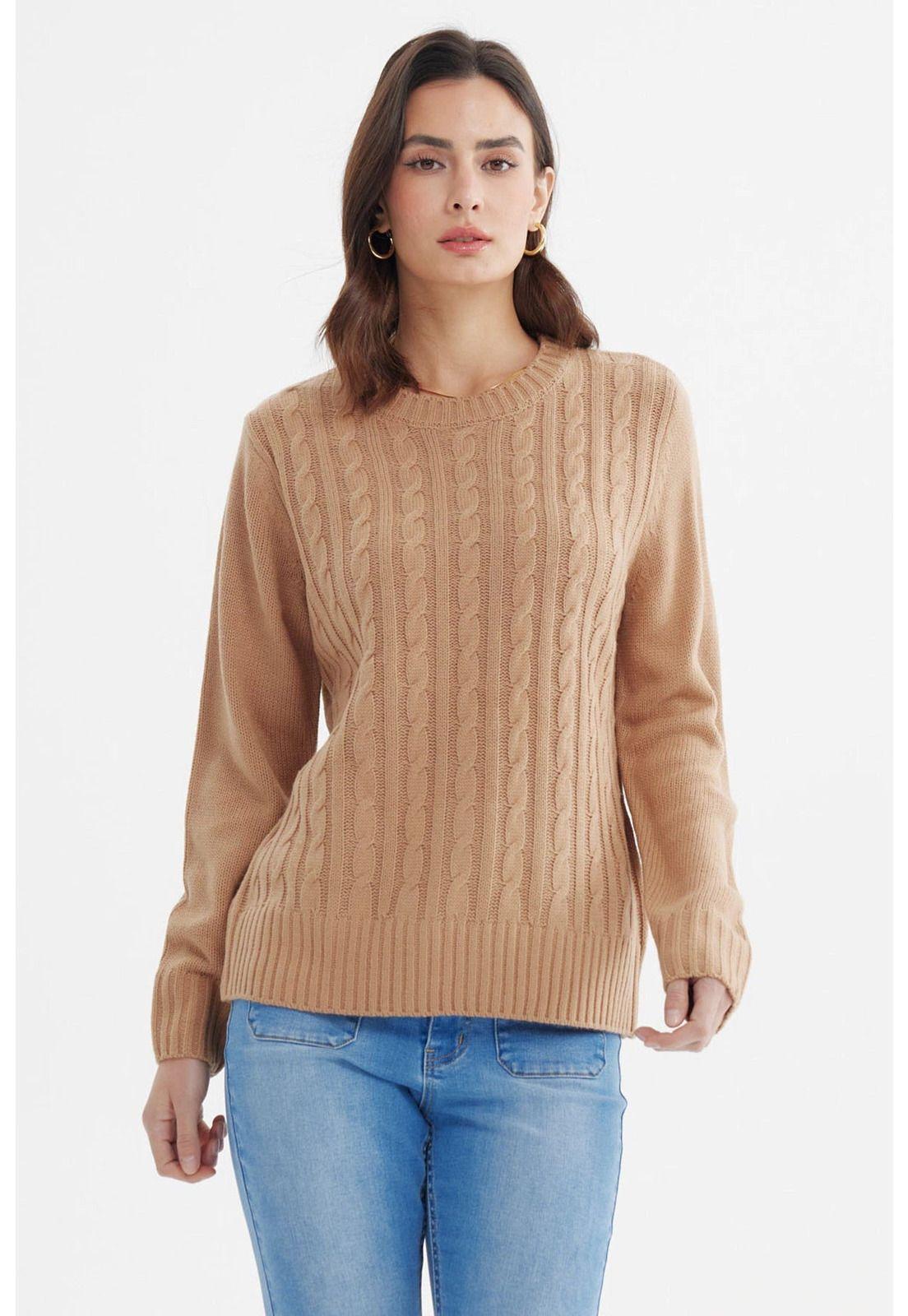 Sweater Mujer Tranzado Beige Oscuro-0