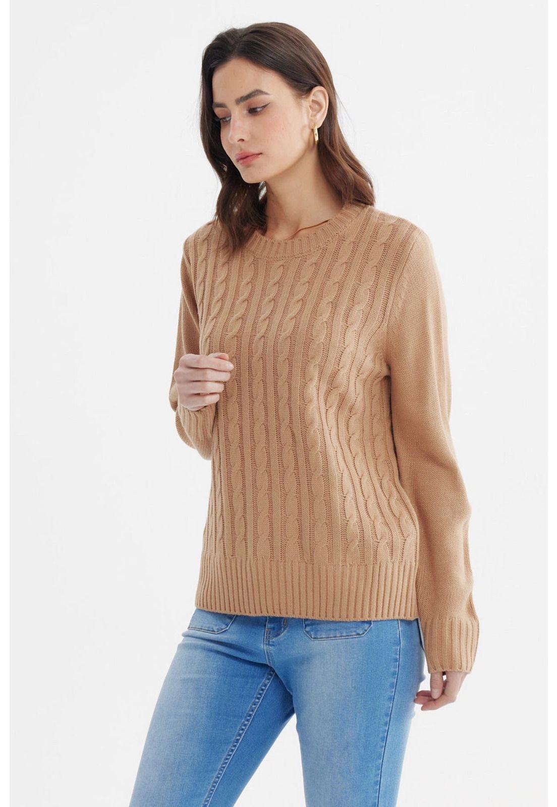 Sweater Mujer Tranzado Beige Oscuro-1