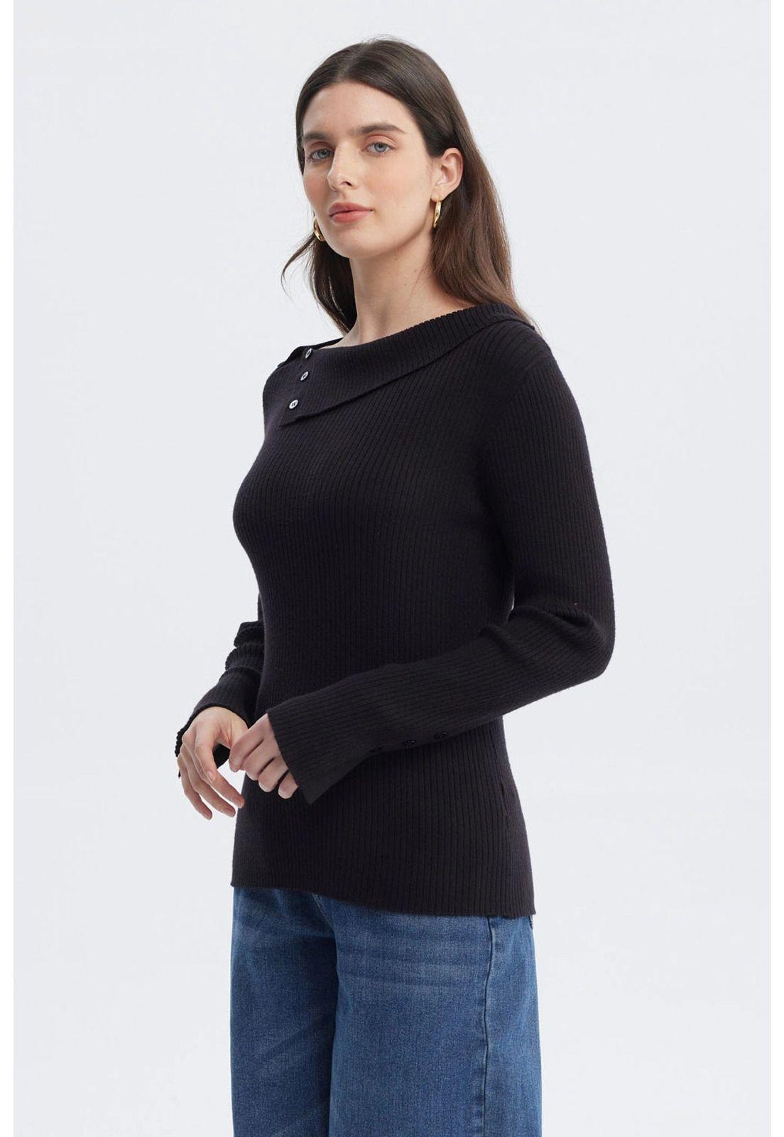 Sweater Mujer Asimétrico Botones Negro-1