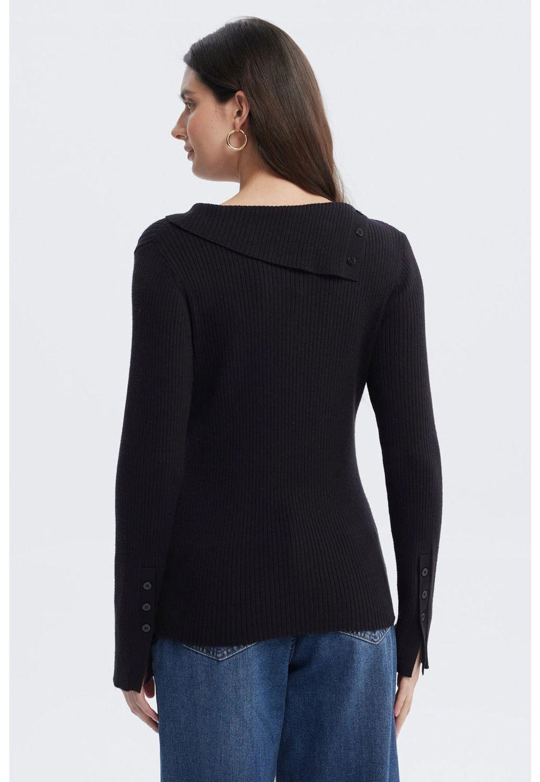 Sweater Mujer Asimétrico Botones Negro-2