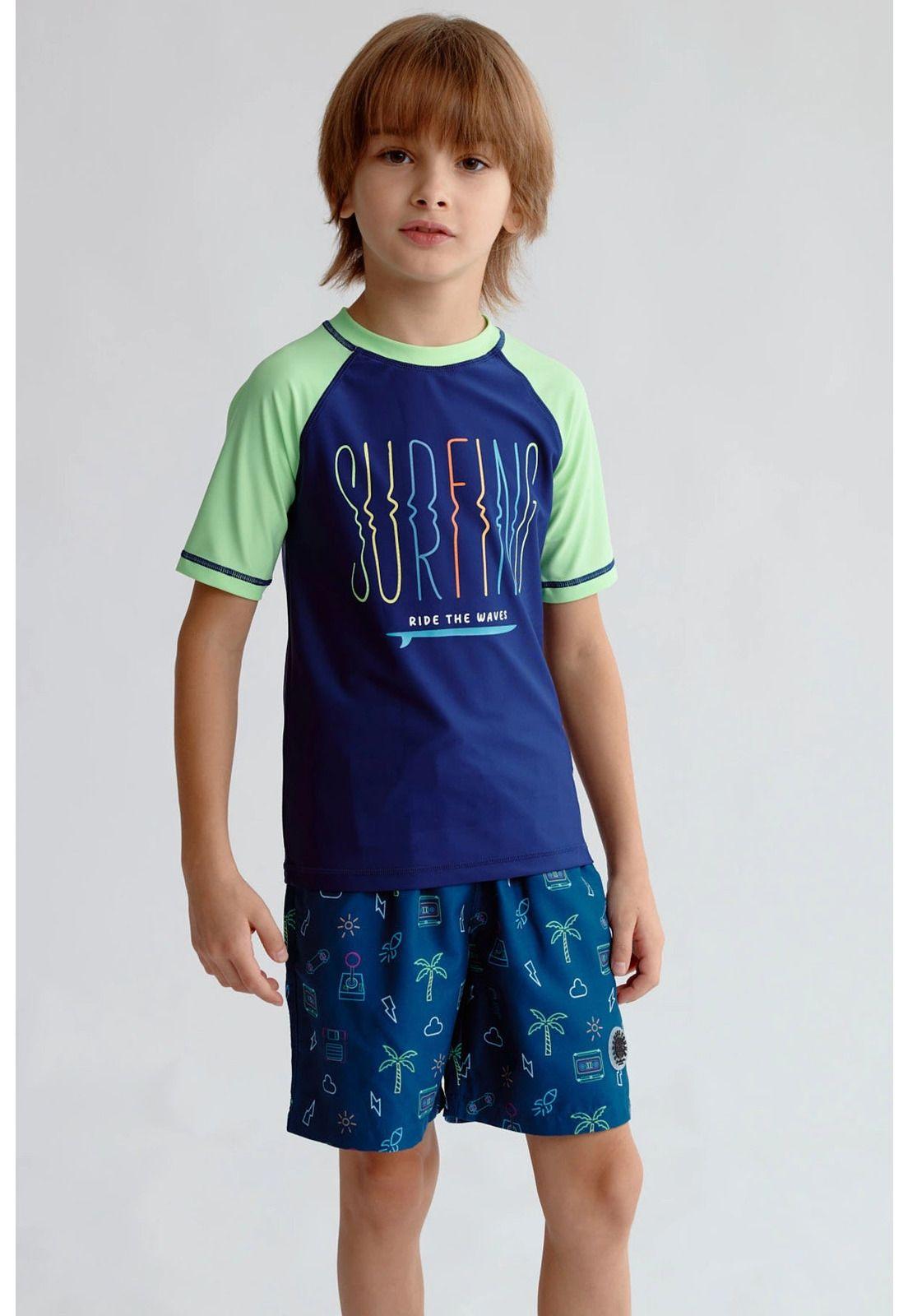 Traje de Baño Niño Filtro UV Polera Azul Oscuro-0
