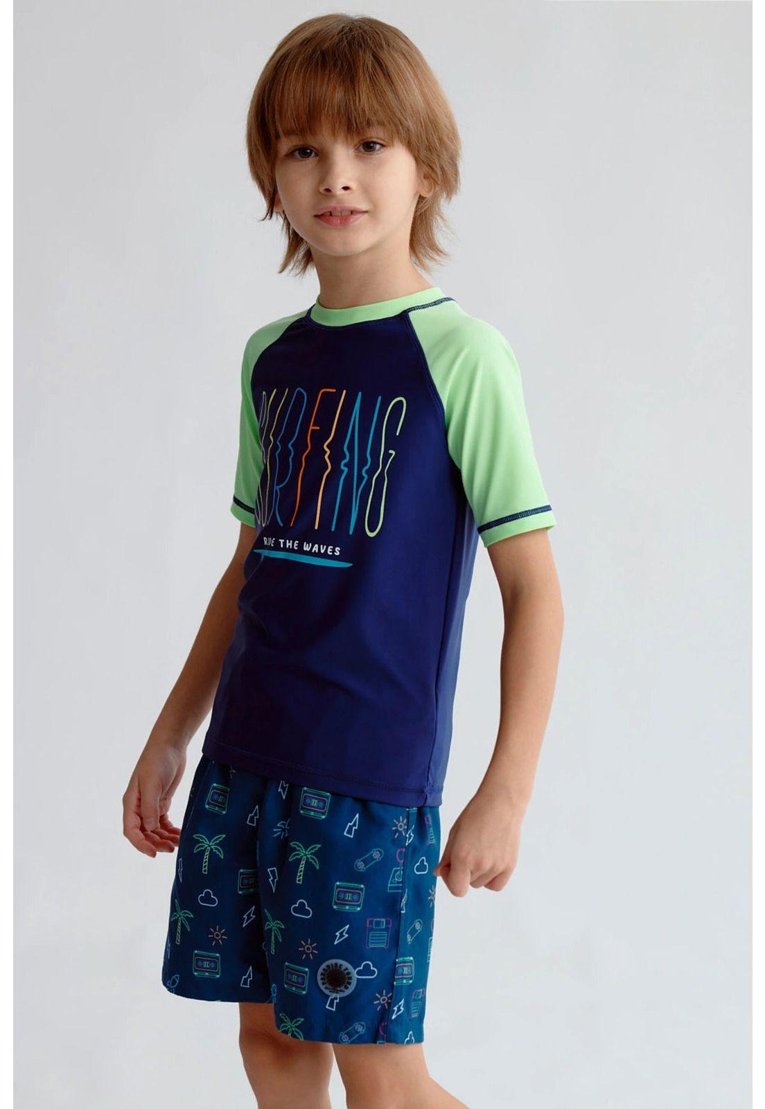 Traje de Baño Niño Filtro UV Polera Azul Oscuro-1
