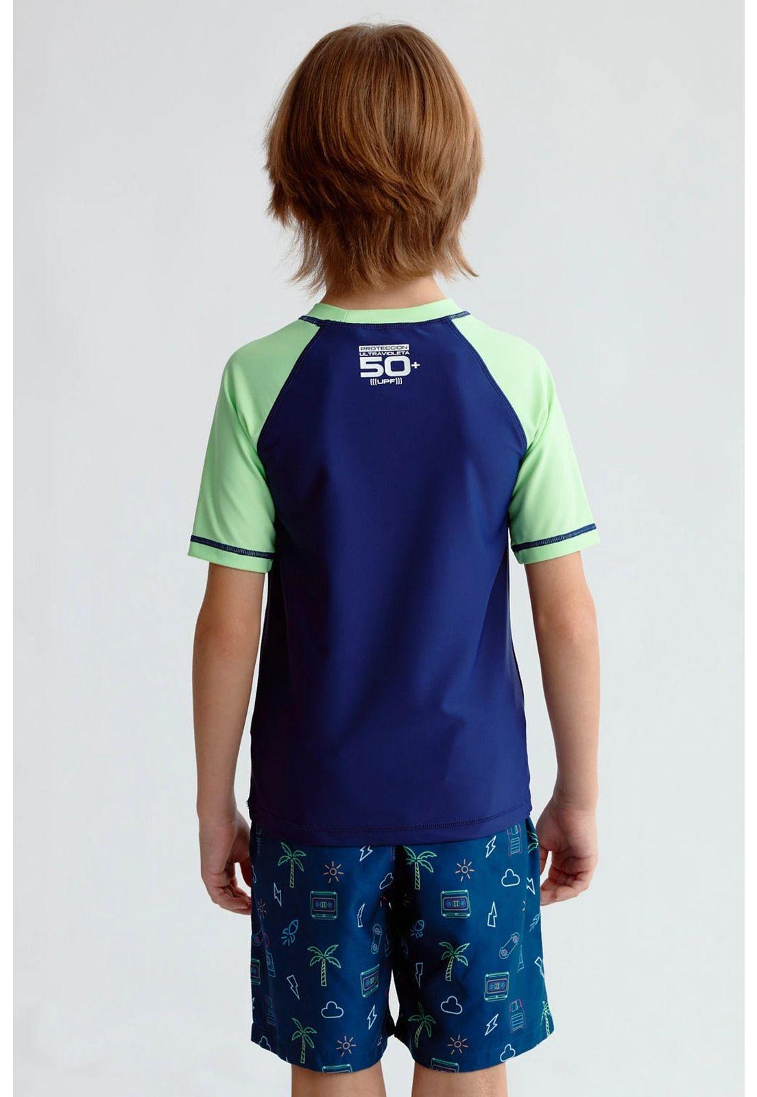 Traje de Baño Niño Filtro UV Polera Azul Oscuro-2