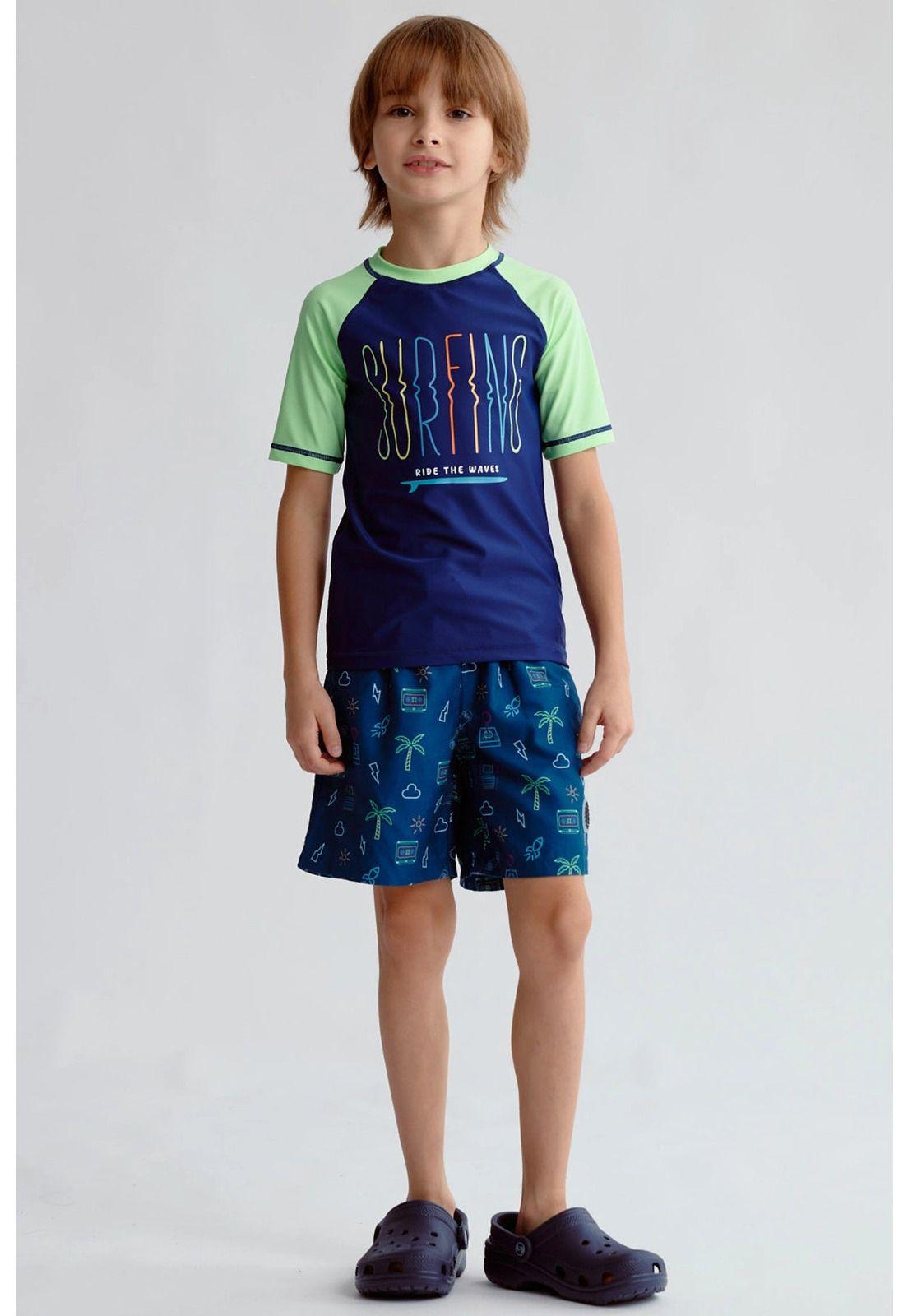 Traje de Baño Niño Filtro UV Polera Azul Oscuro-3