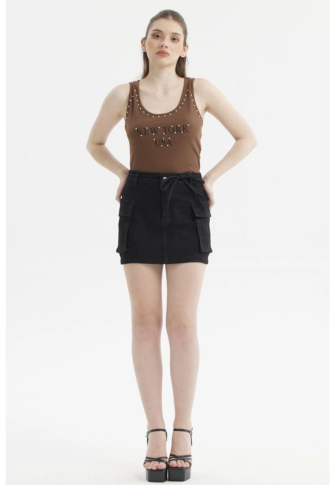 Polera Mujer Rib Aplicación Rivets Y Print Café Oscuro-3