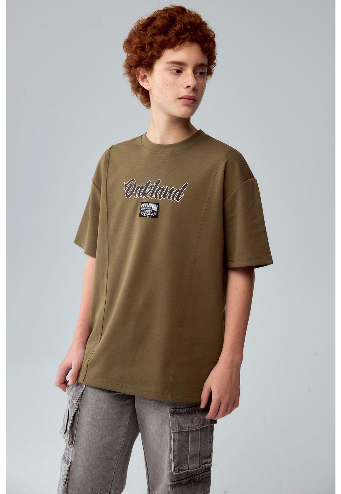 Polera Niño Label Frontal Verde Militar-0