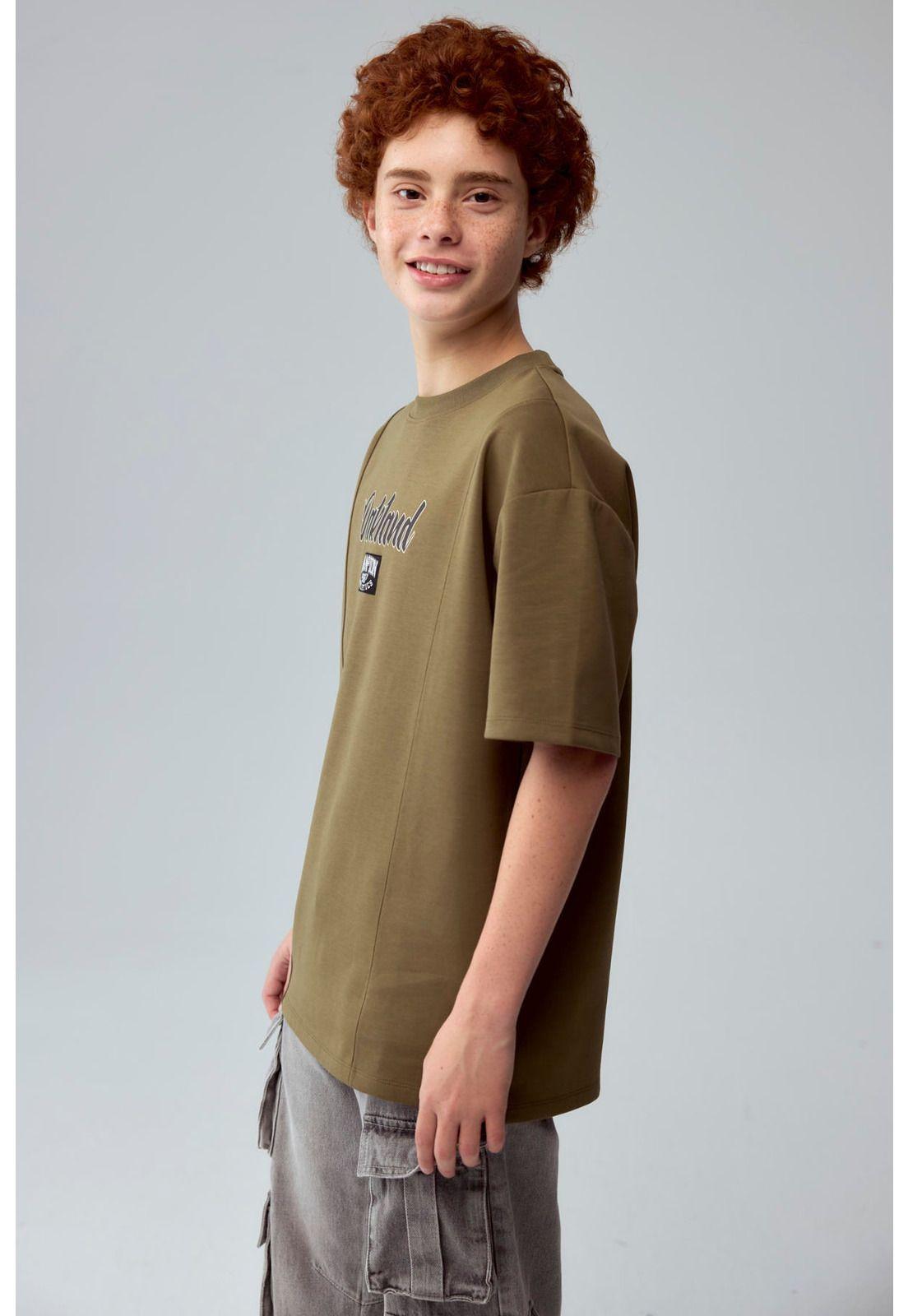 Polera Niño Label Frontal Verde Militar-1
