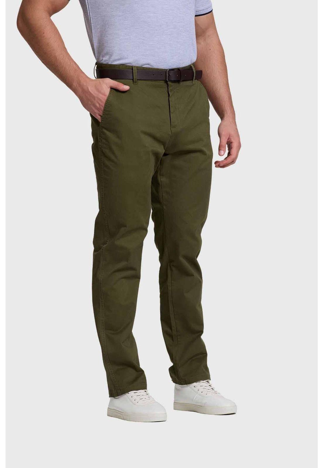 Pantalón Hombre Chino Cinturón Verde-1